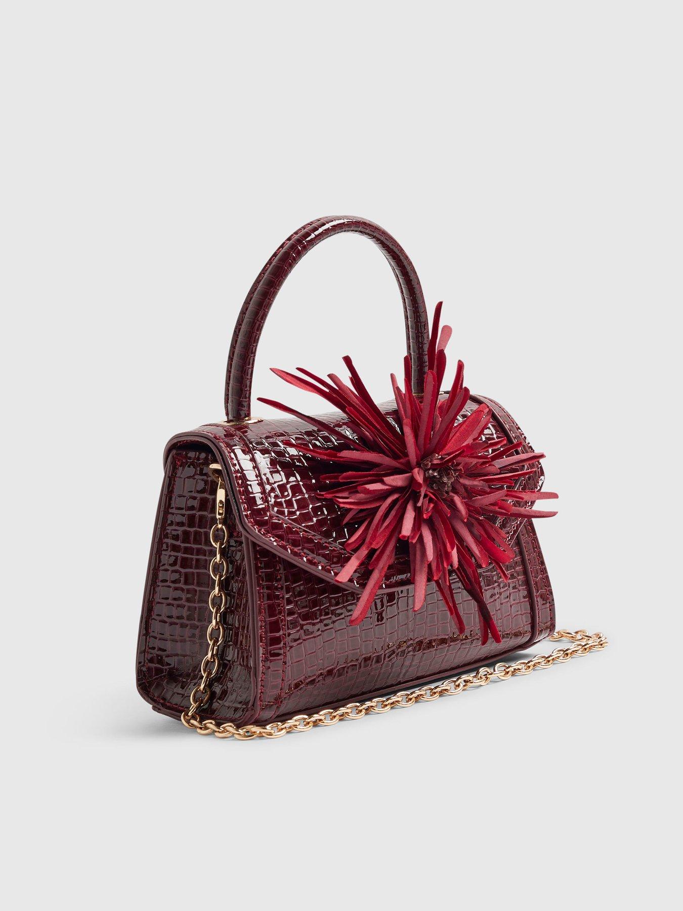 Image 3 of 5 of River Island Red Croc Print Flower Clutch Bag