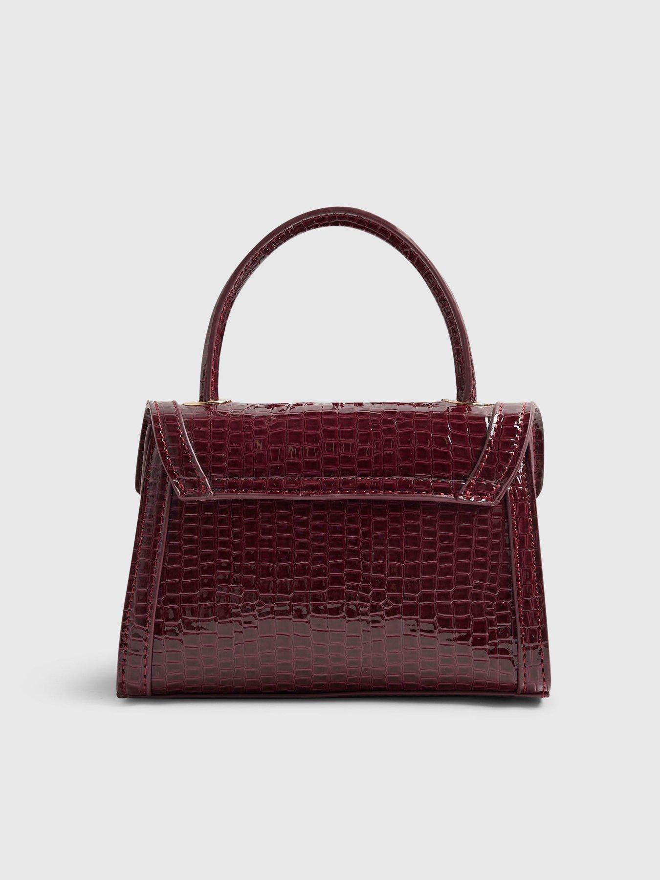 Image 4 of 5 of River Island Red Croc Print Flower Clutch Bag