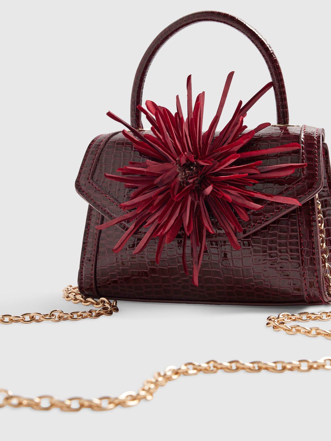 Image 5 of 5 of River Island Red Croc Print Flower Clutch Bag