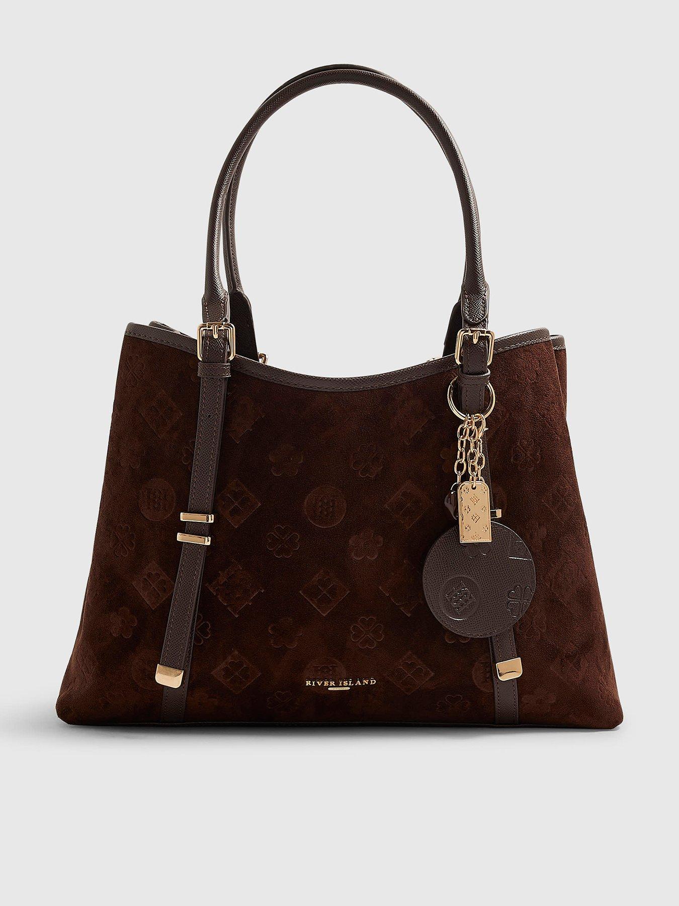 River Island Faux Suede Embossed Monogram Tote Bag