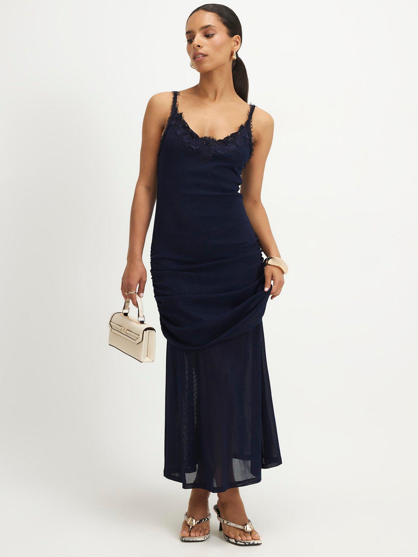 River Island Petite Lace Trim Drape Midi Dress