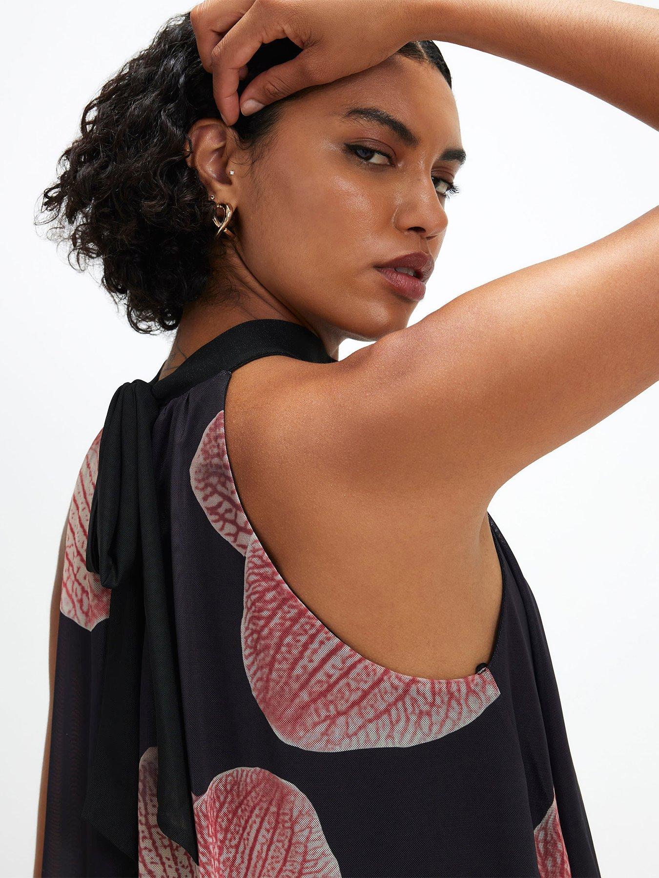Image 2 of 4 of River Island Halter Neck Floral Print Mesh Top
