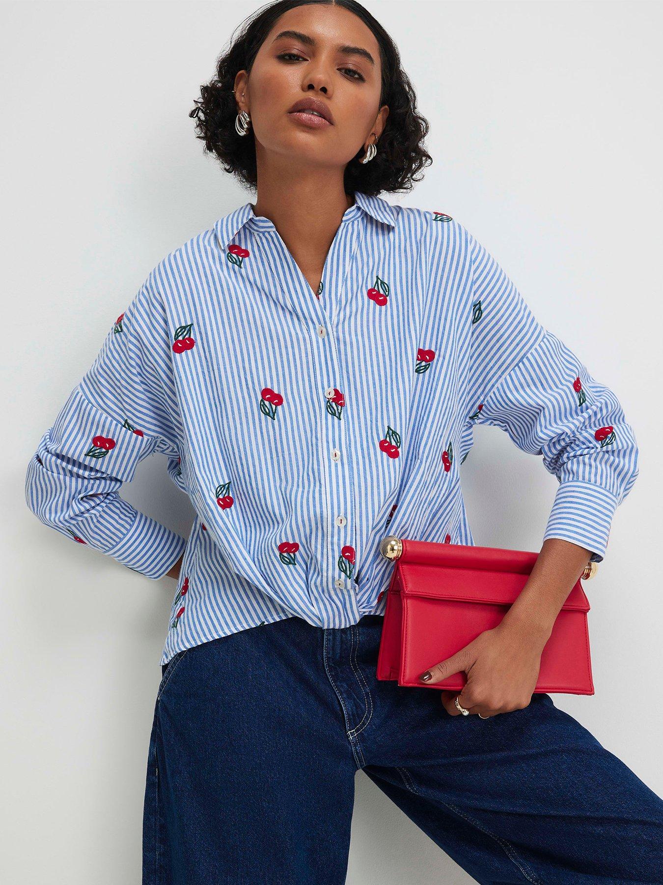 River Island Cotton Stripe Cherry Knot Front Shirt