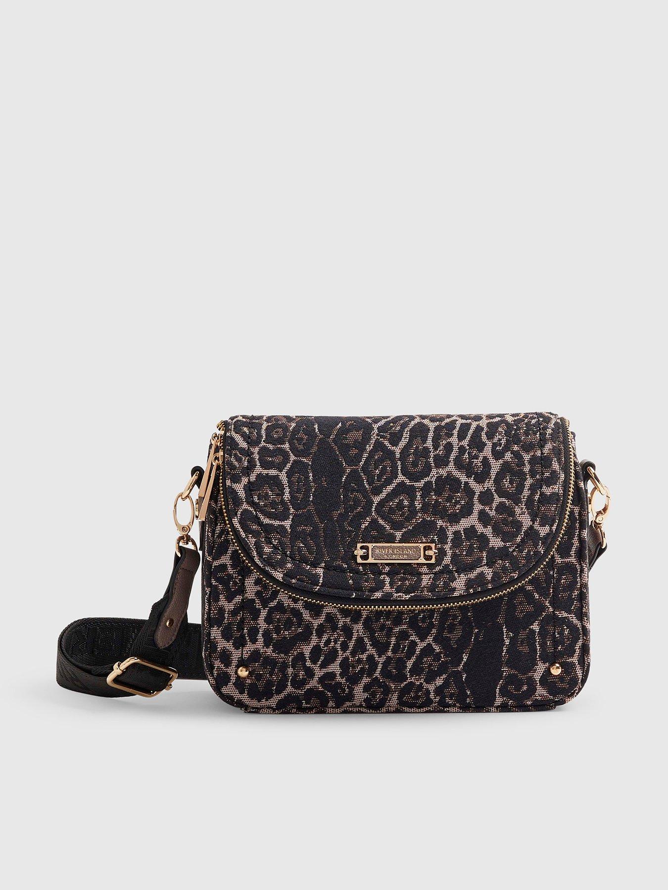 River Island Leopard Print Zip Flap Crossbody Bag.