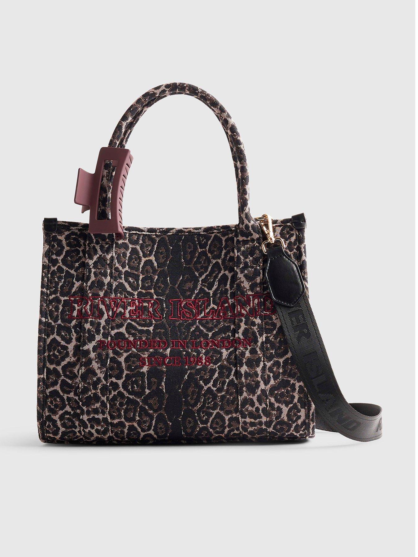 Image 1 of 4 of River Island Leopard Print Embroidered Tote Bag