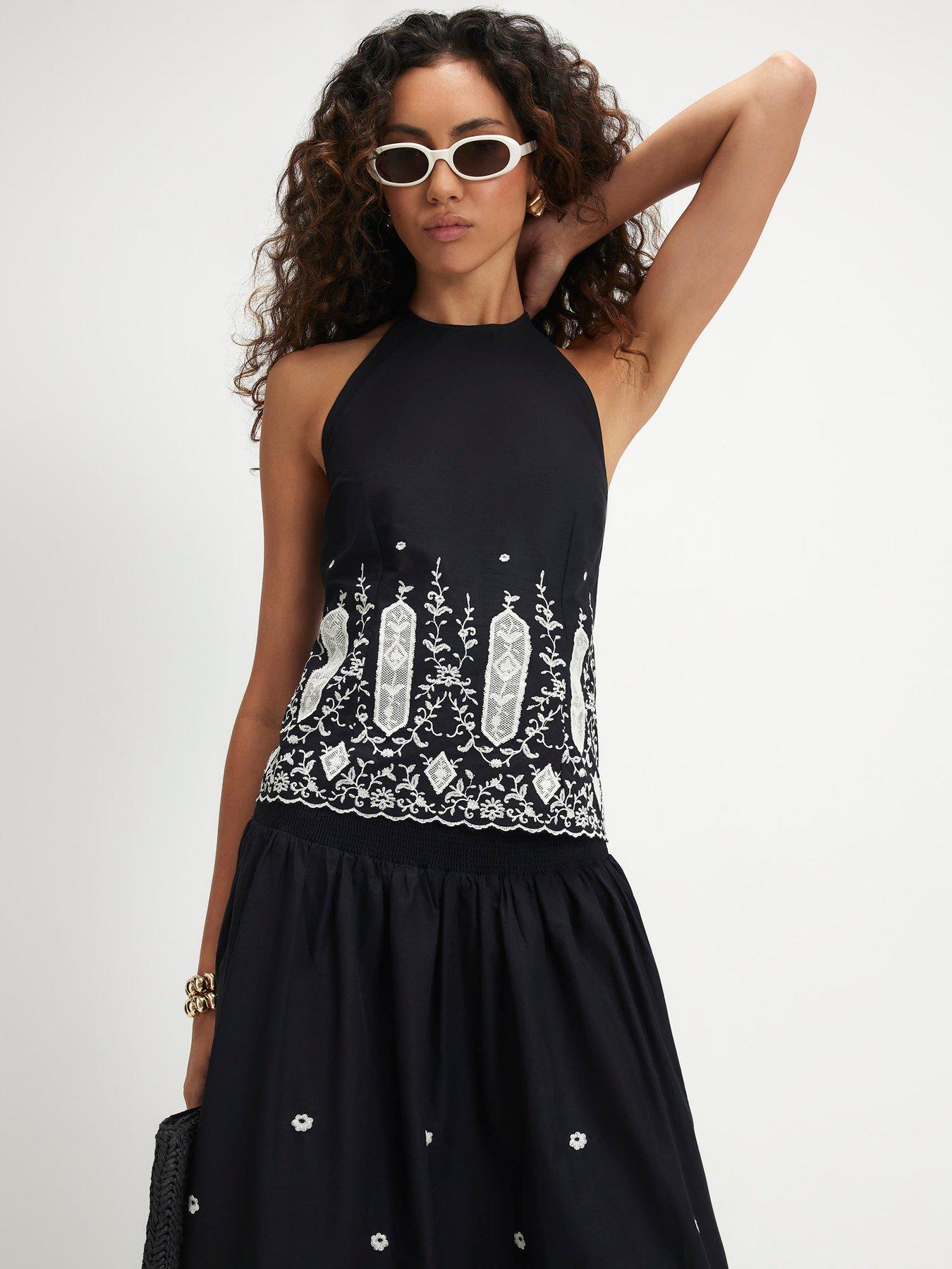 River Island Halter Cutwork Hem Top.