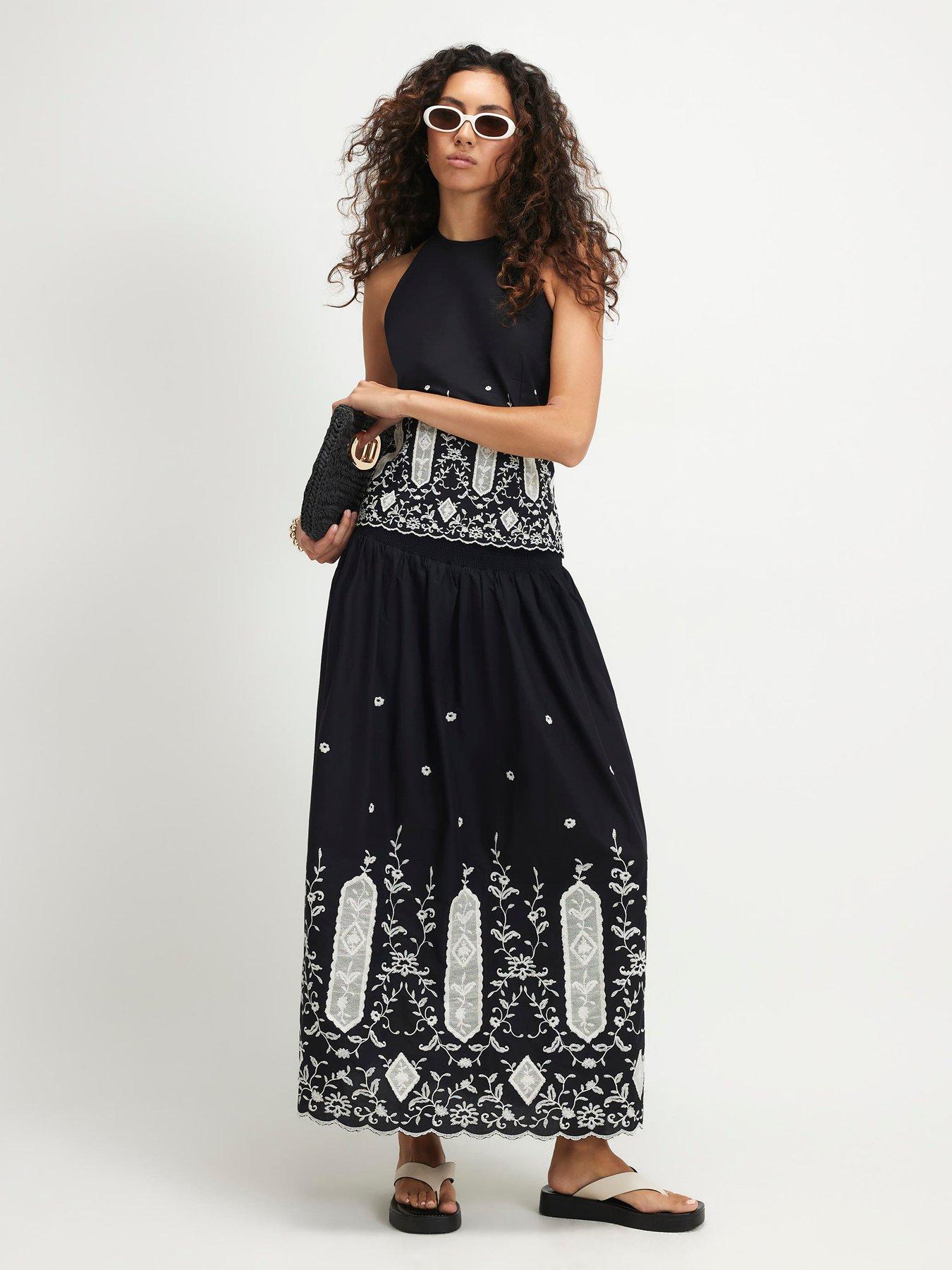 Image 3 of 4 of River Island Linen Cutwork Hem Maxi Skirt.