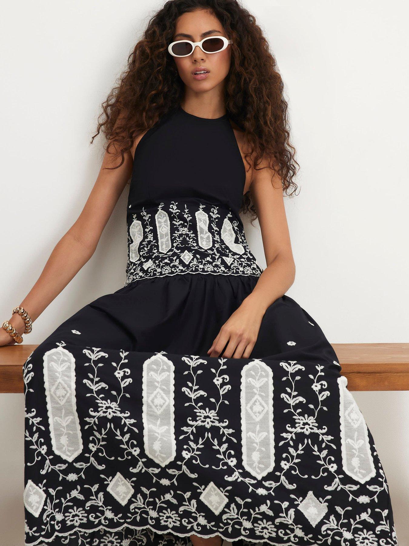 Image 4 of 4 of River Island Linen Cutwork Hem Maxi Skirt.