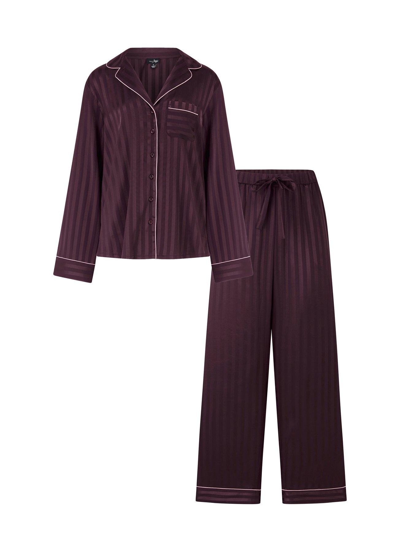Image 4 of 4 of Pour Moi Satin Shadow Stripe Revere Collar Pyjama Set