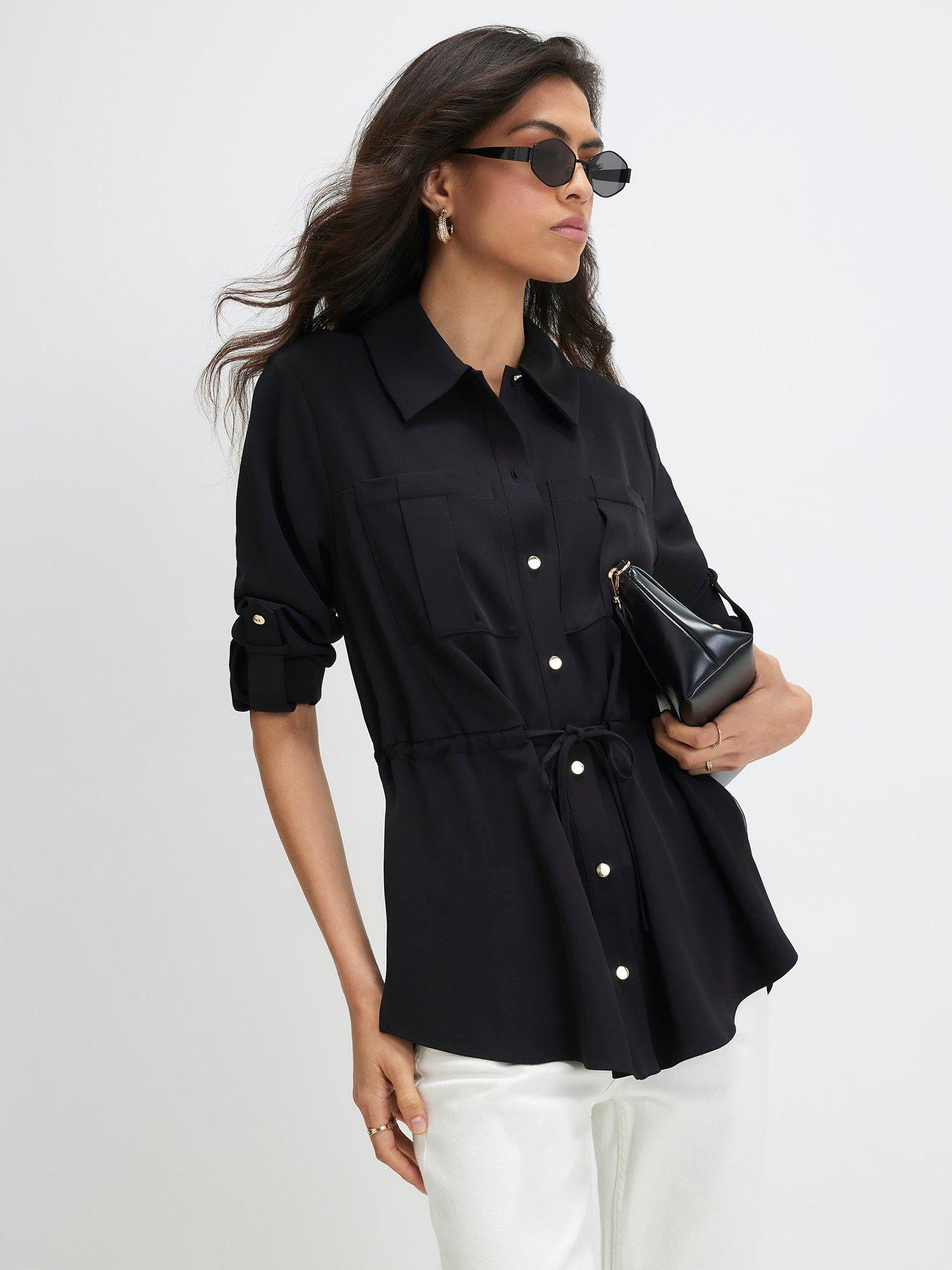 Image 1 of 4 of River Island Crepe Drawstring Waist Shirt