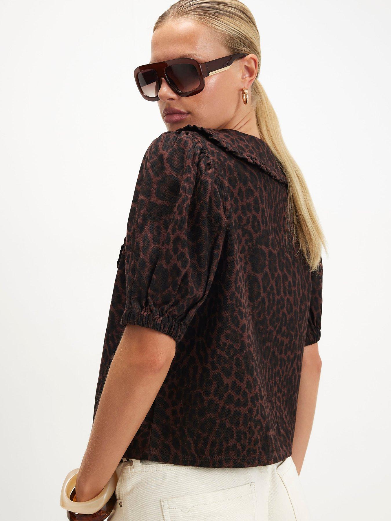 Image 2 of 4 of River Island Collared Leopard Print Denim Shirt