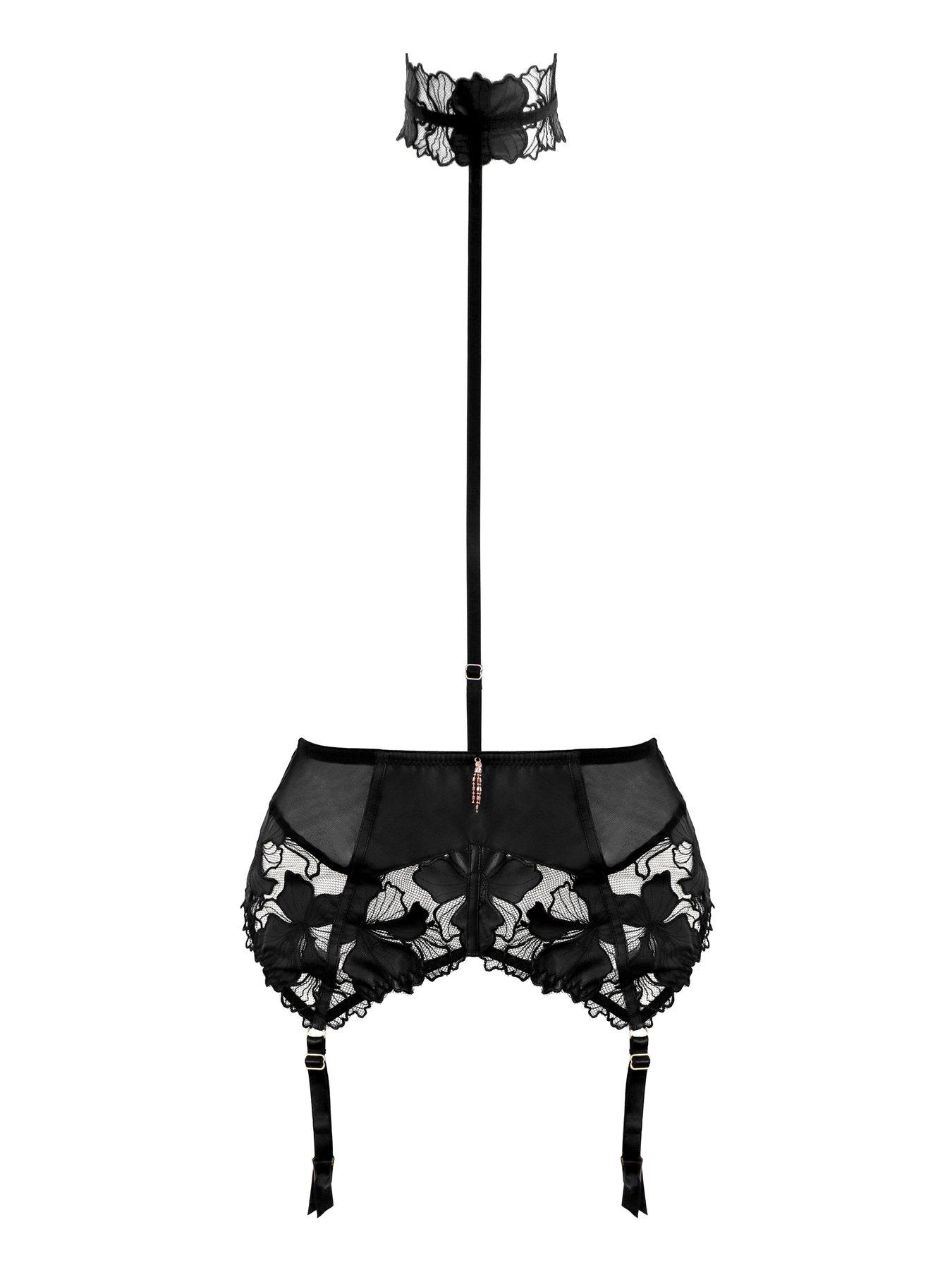 Image 3 of 4 of Pour Moi Onyx Embroidery Choker Suspender