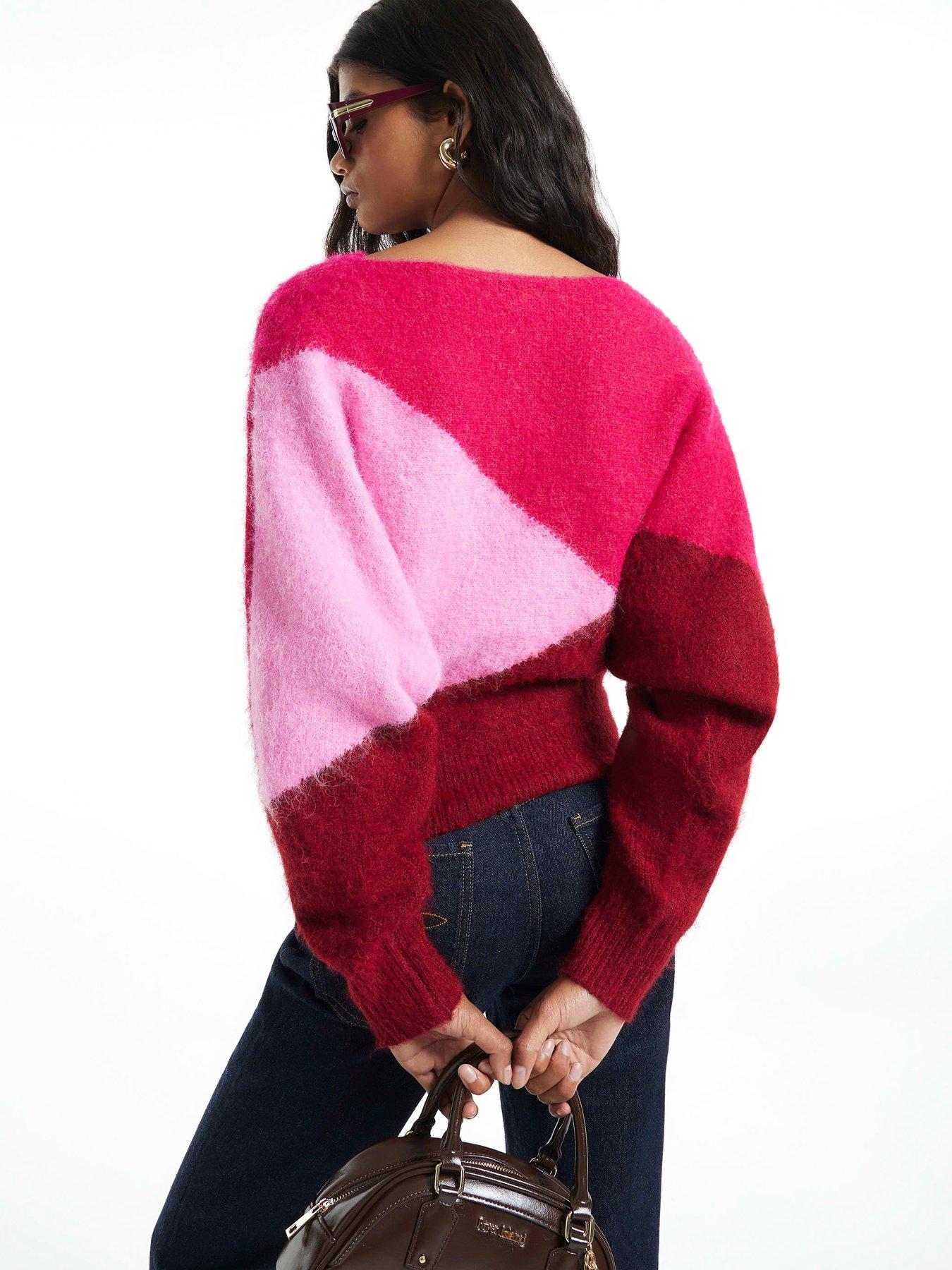 Image 2 of 4 of River Island Colour Blocked Batwing Knit Jumper - Red