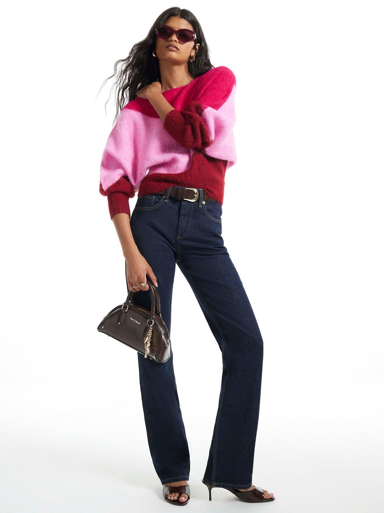 Image 3 of 4 of River Island Colour Blocked Batwing Knit Jumper - Red
