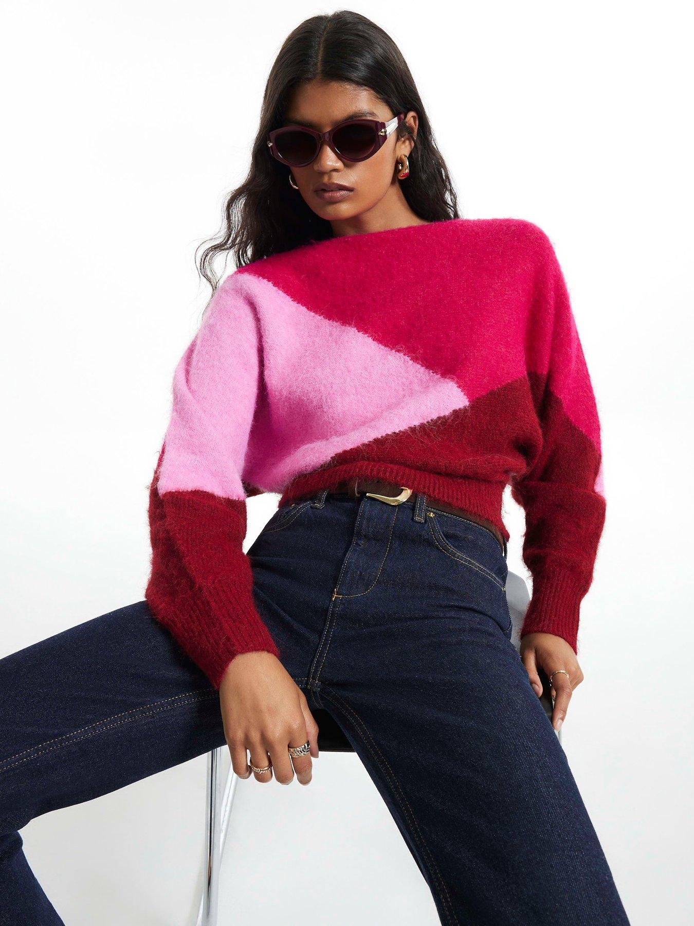 Image 4 of 4 of River Island Colour Blocked Batwing Knit Jumper - Red
