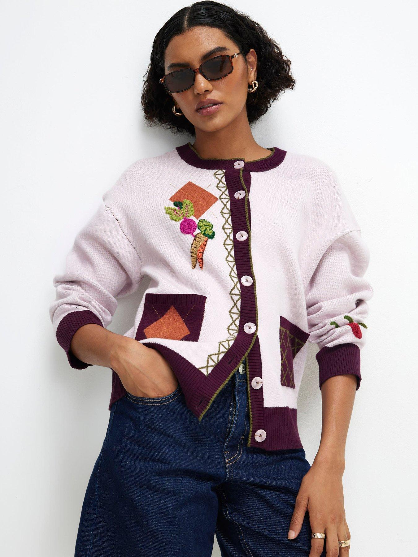 Image 1 of 4 of River Island Novelty Vegetable Cardigan - Pink