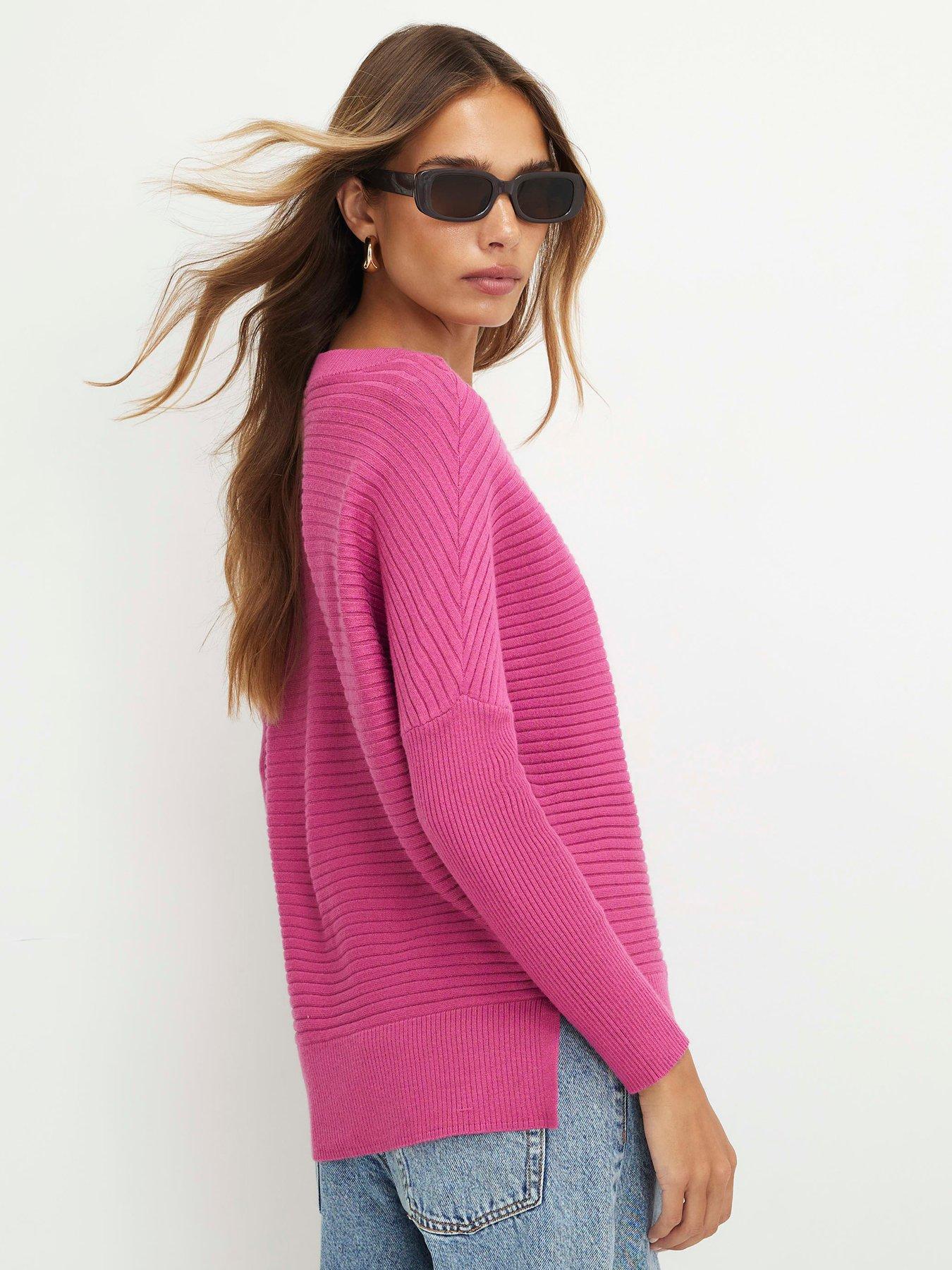 Image 2 of 4 of River Island Wide Neck Rib Knit Jumper - Pink