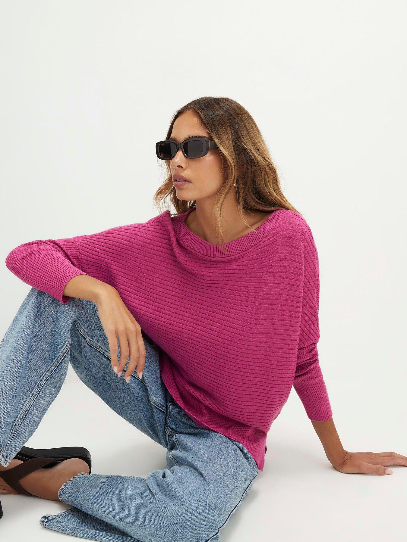 Image 4 of 4 of River Island Wide Neck Rib Knit Jumper - Pink