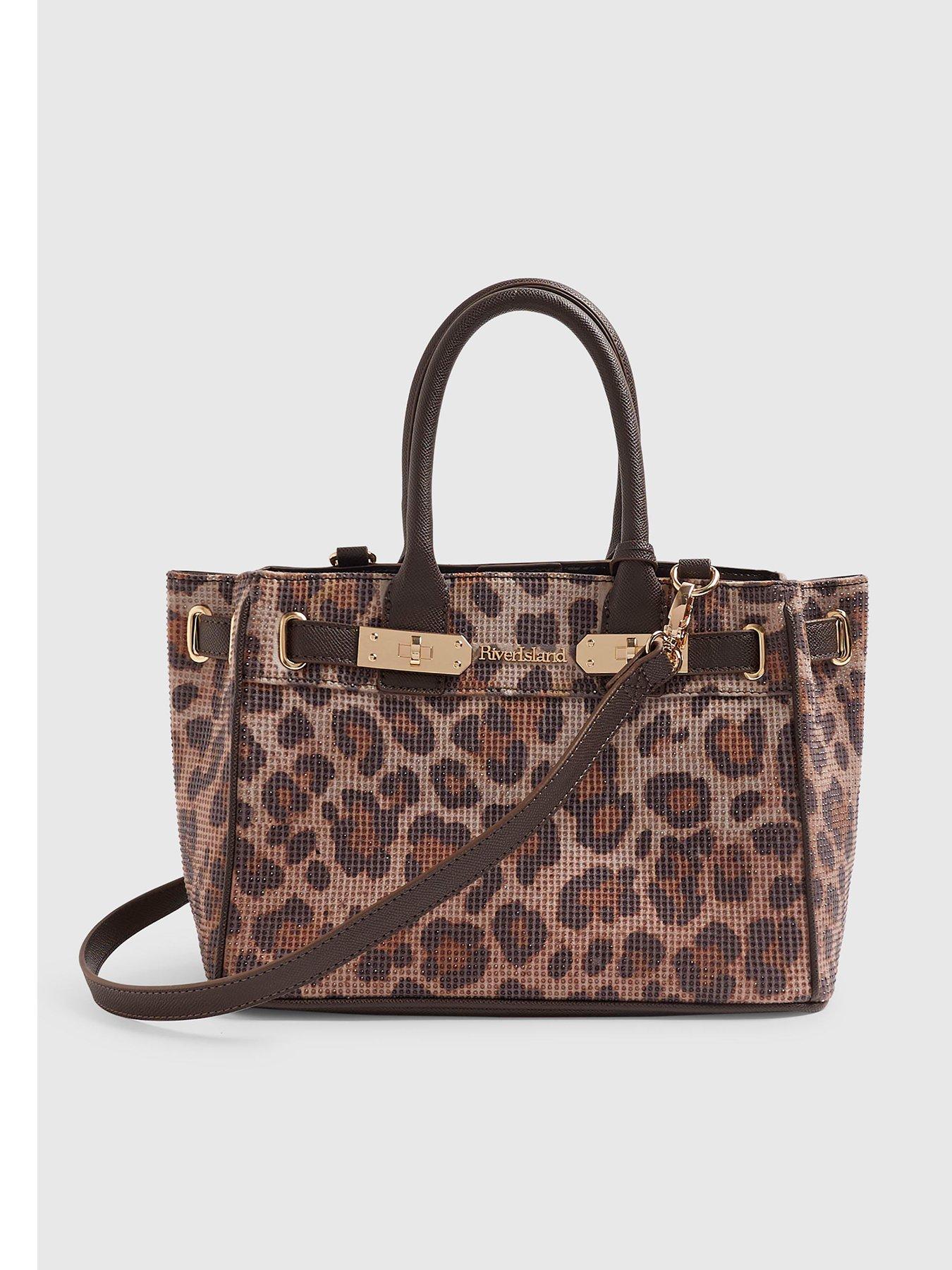 Image 2 of 5 of River Island Leopard Print Heatseal Tote Bag - Brown