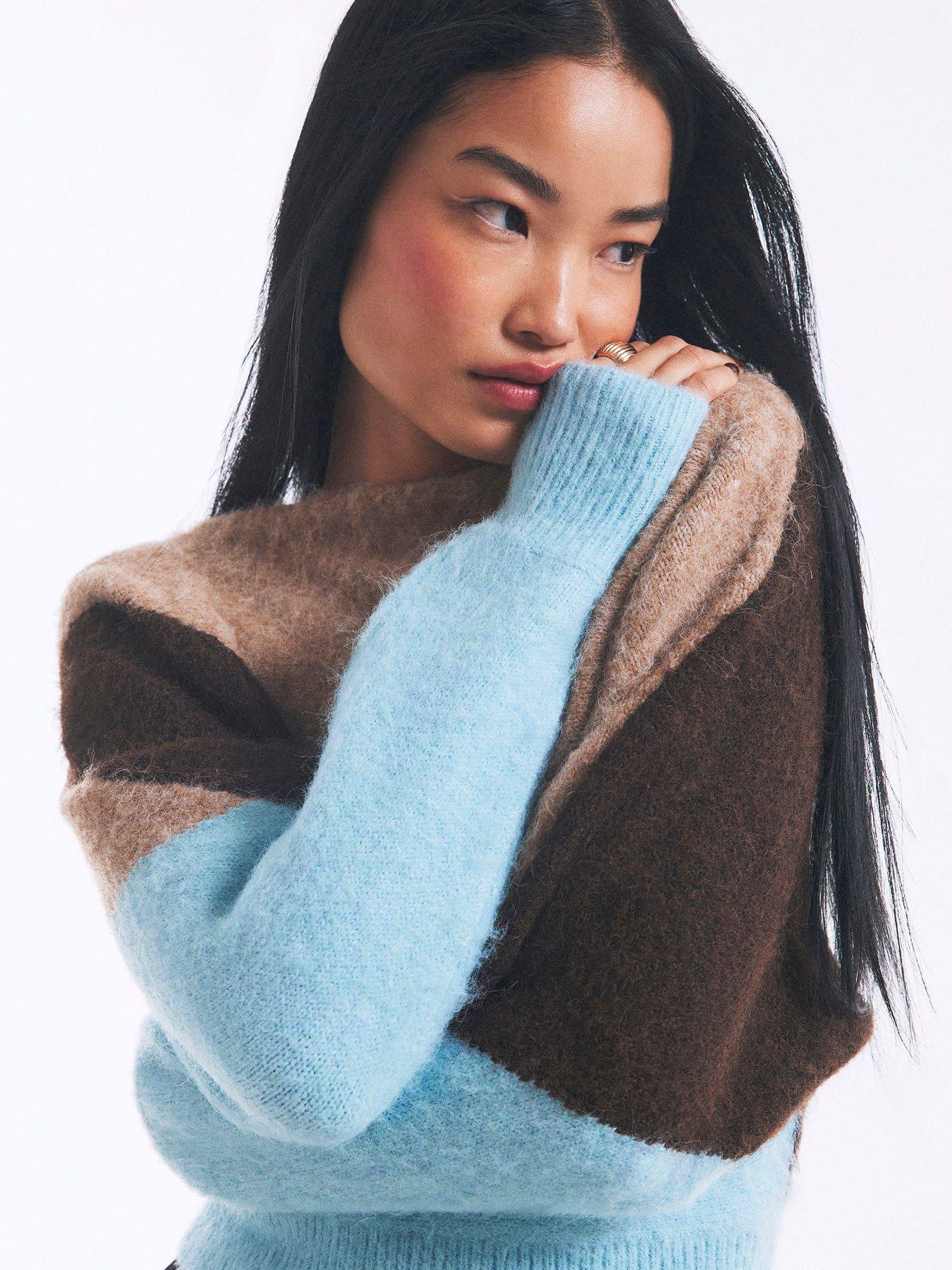Image 1 of 3 of River Island Colour Blocked Batwing Jumper - Brown