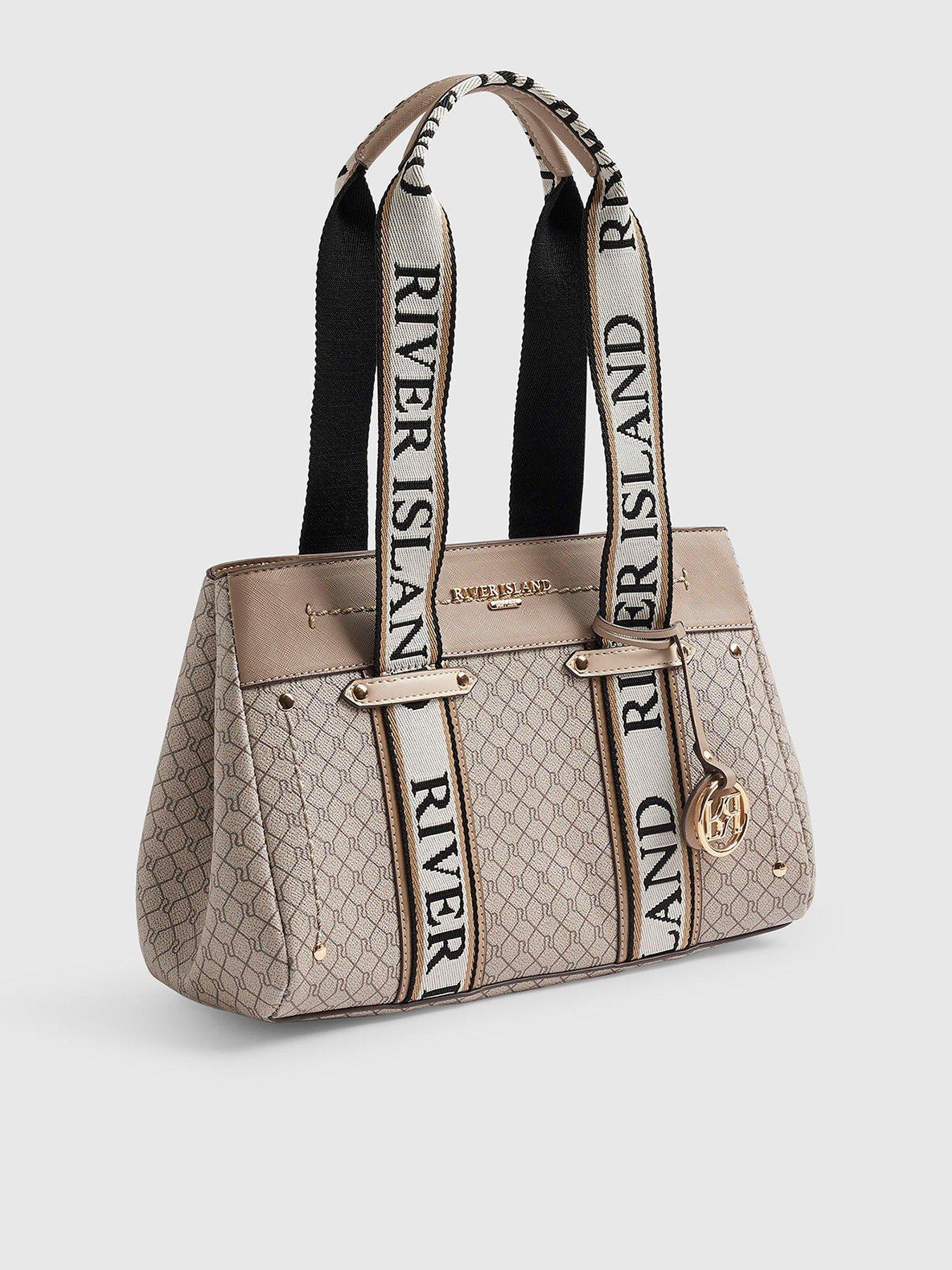 Image 2 of 4 of River Island Monogram Webbing Tote Bag - Beige