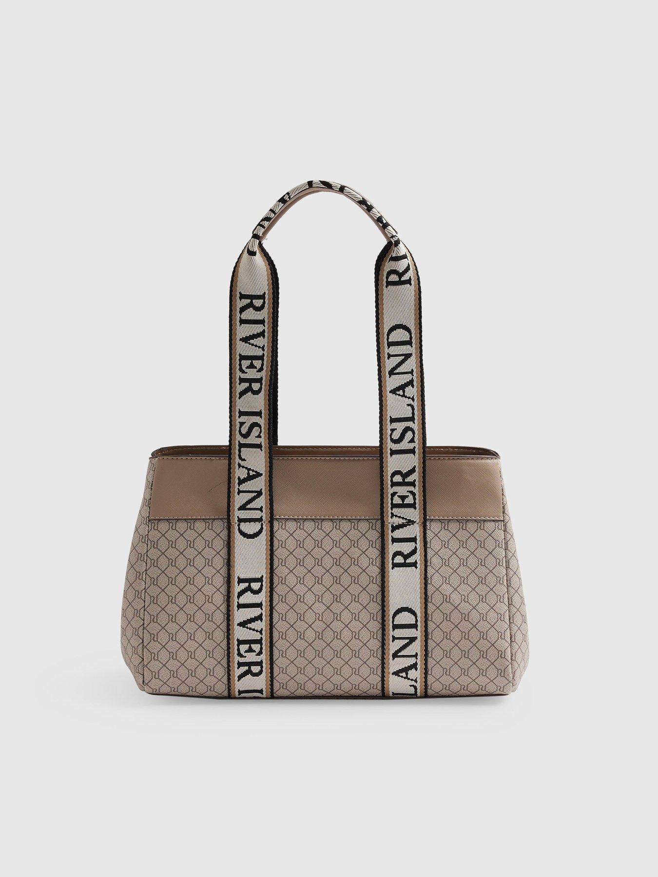 Image 3 of 4 of River Island Monogram Webbing Tote Bag - Beige