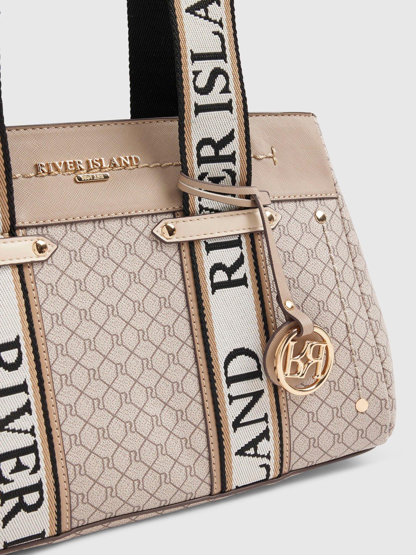 Image 4 of 4 of River Island Monogram Webbing Tote Bag - Beige