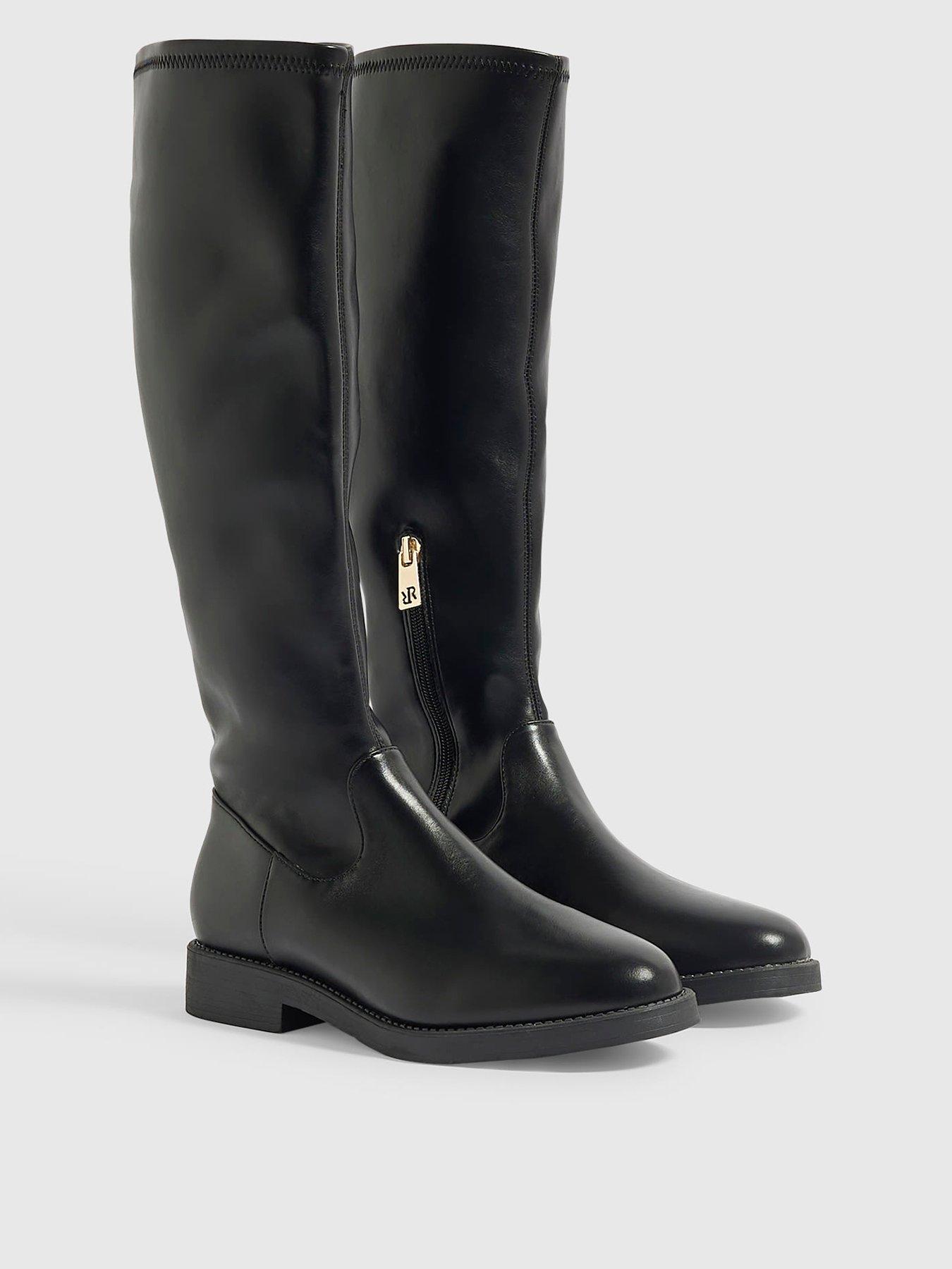 Image 2 of 4 of River Island Faux Leather Knee High Boots - Black