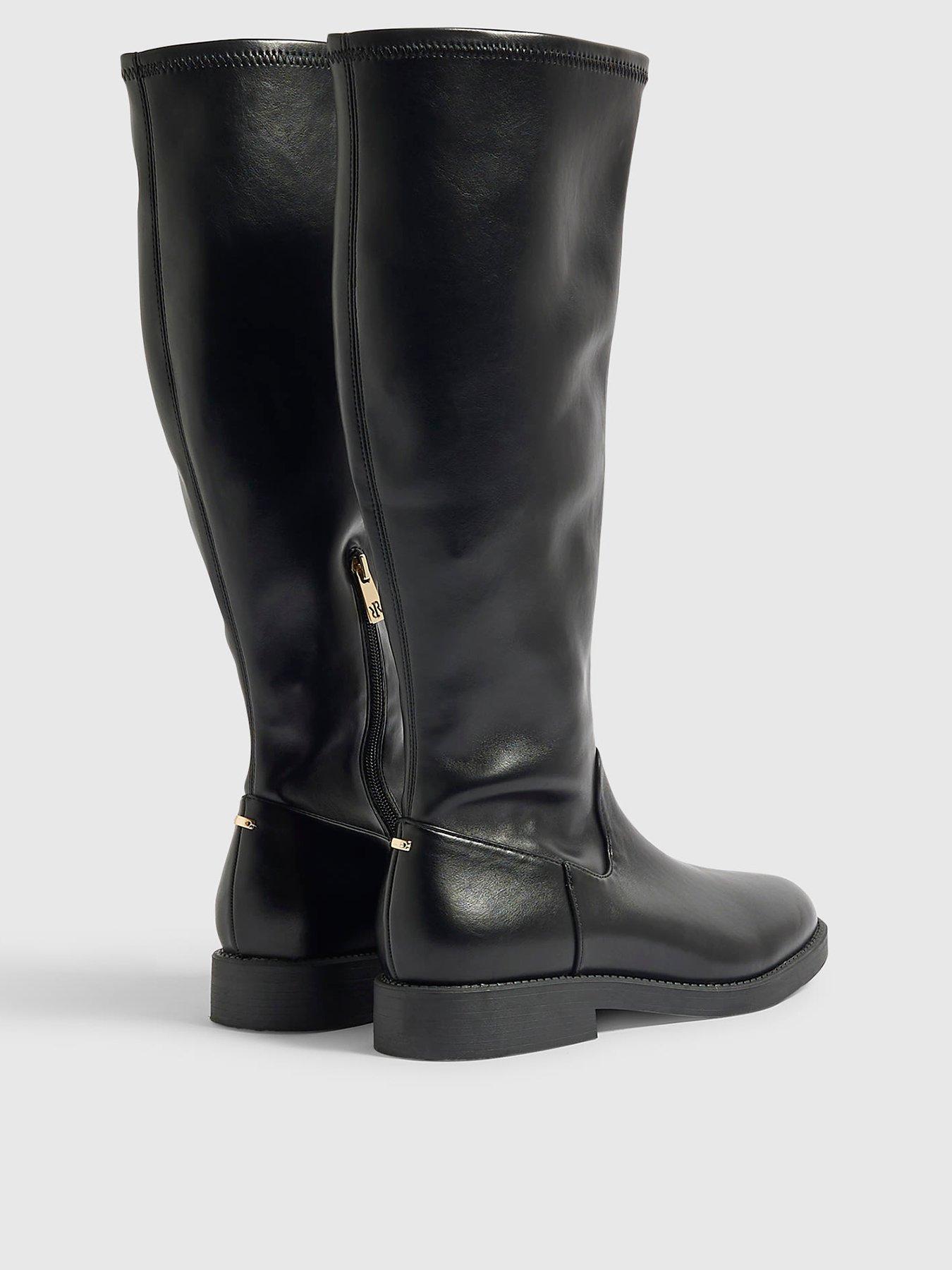 Image 3 of 4 of River Island Faux Leather Knee High Boots - Black