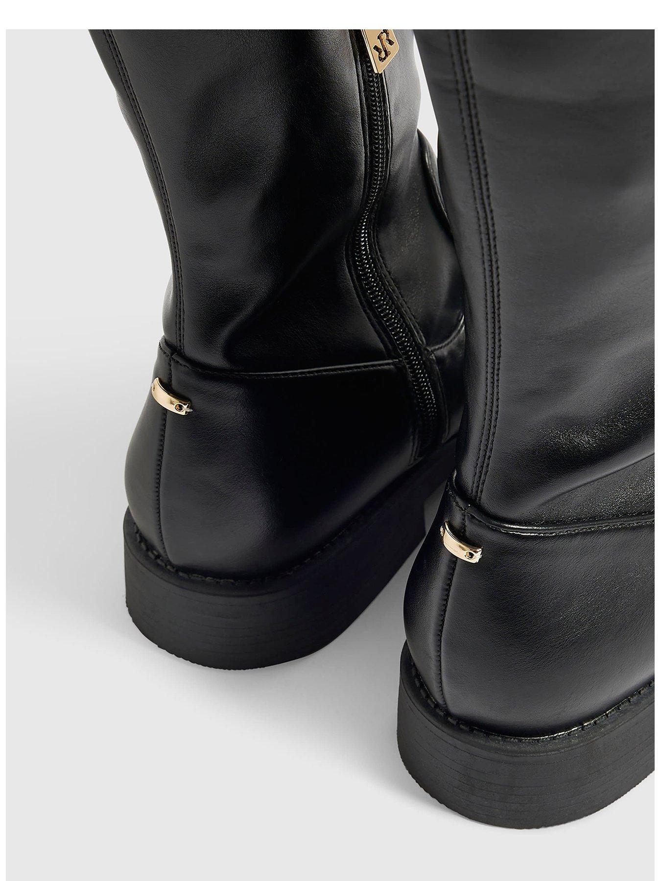 Image 4 of 4 of River Island Faux Leather Knee High Boots - Black