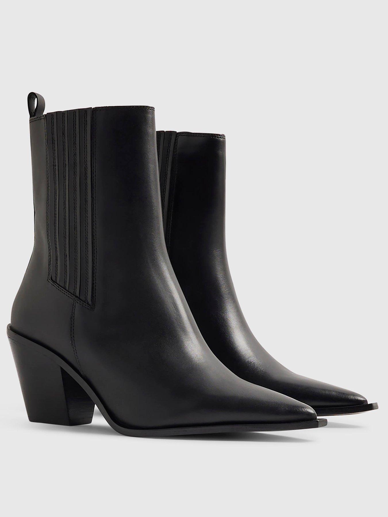 Image 2 of 4 of River Island Leather Ankle Boots - Black