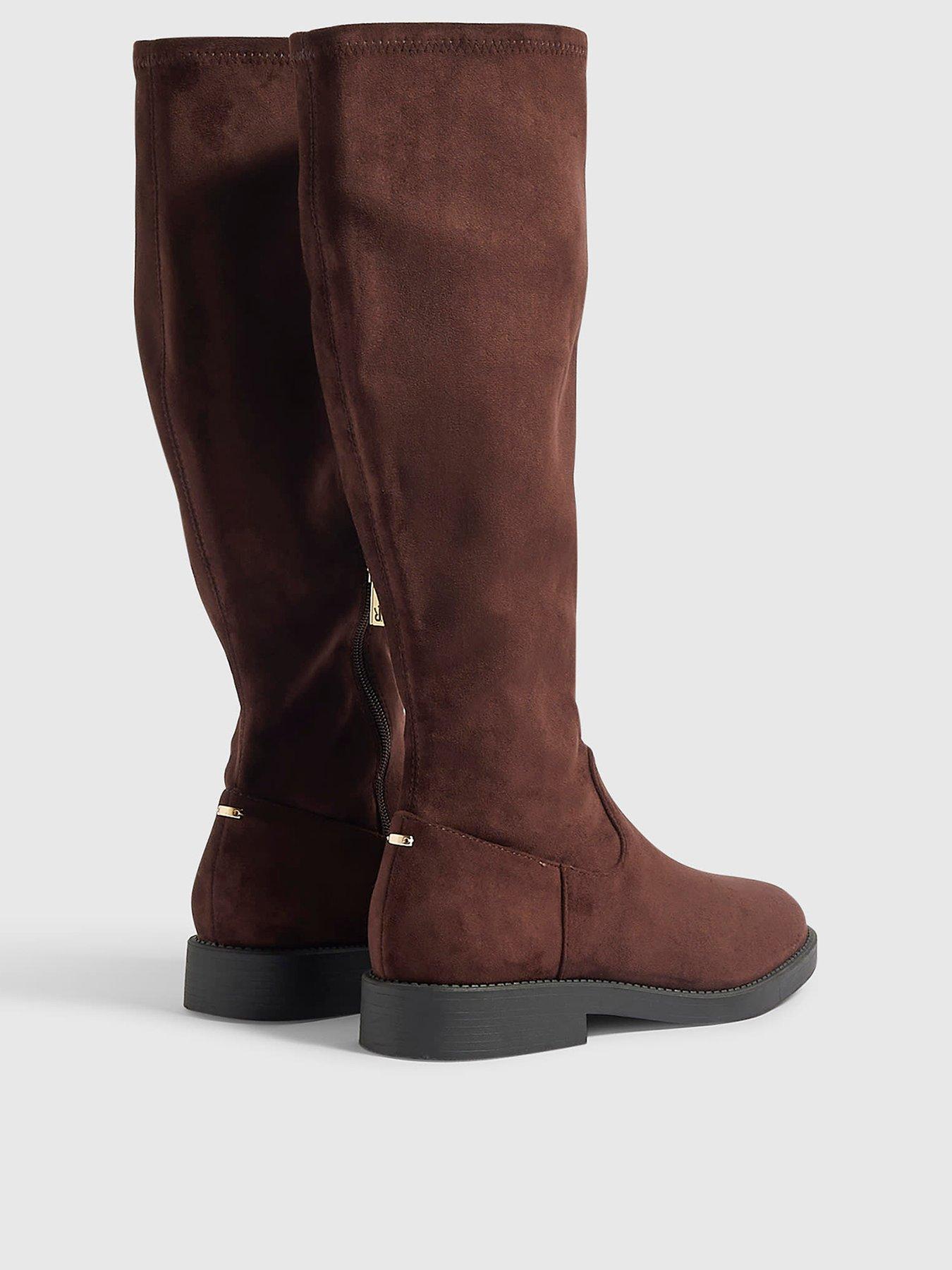 Image 3 of 4 of River Island Faux Suede Knee High Boots - Brown