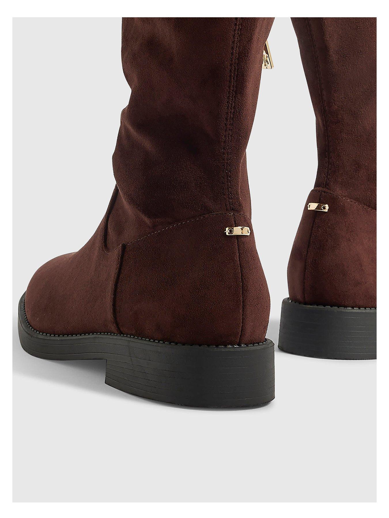 Image 4 of 4 of River Island Faux Suede Knee High Boots - Brown