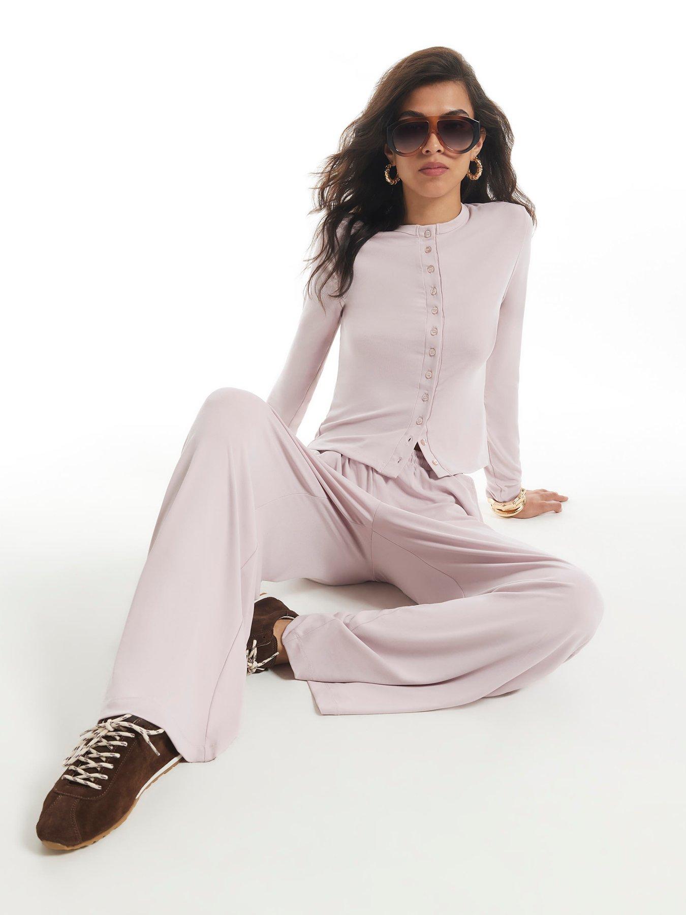 Image 3 of 3 of River Island Soft Touch Wide Leg Trousers - Pink