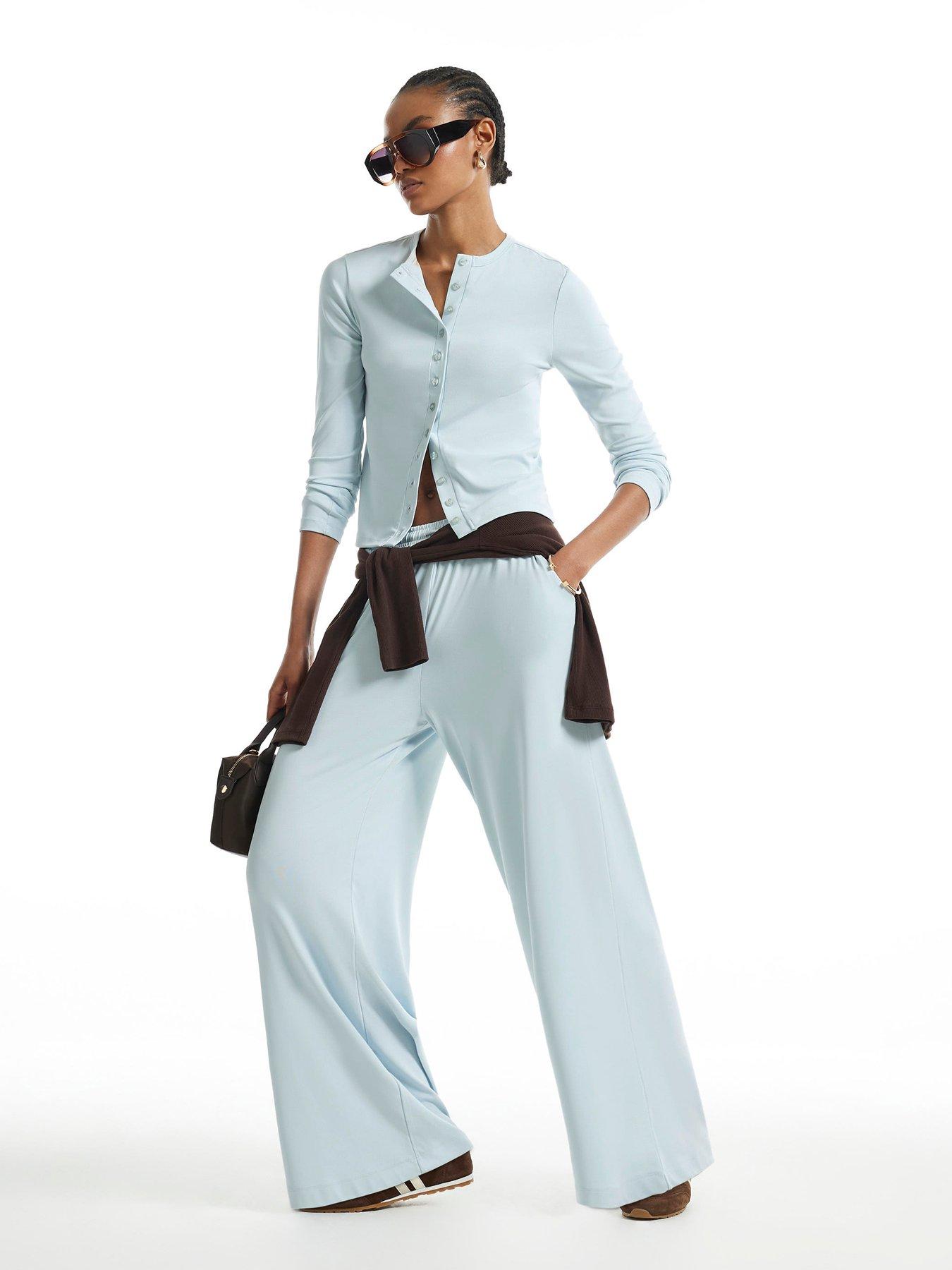 Image 1 of 3 of River Island Soft Touch Wide Leg Trousers - Blue