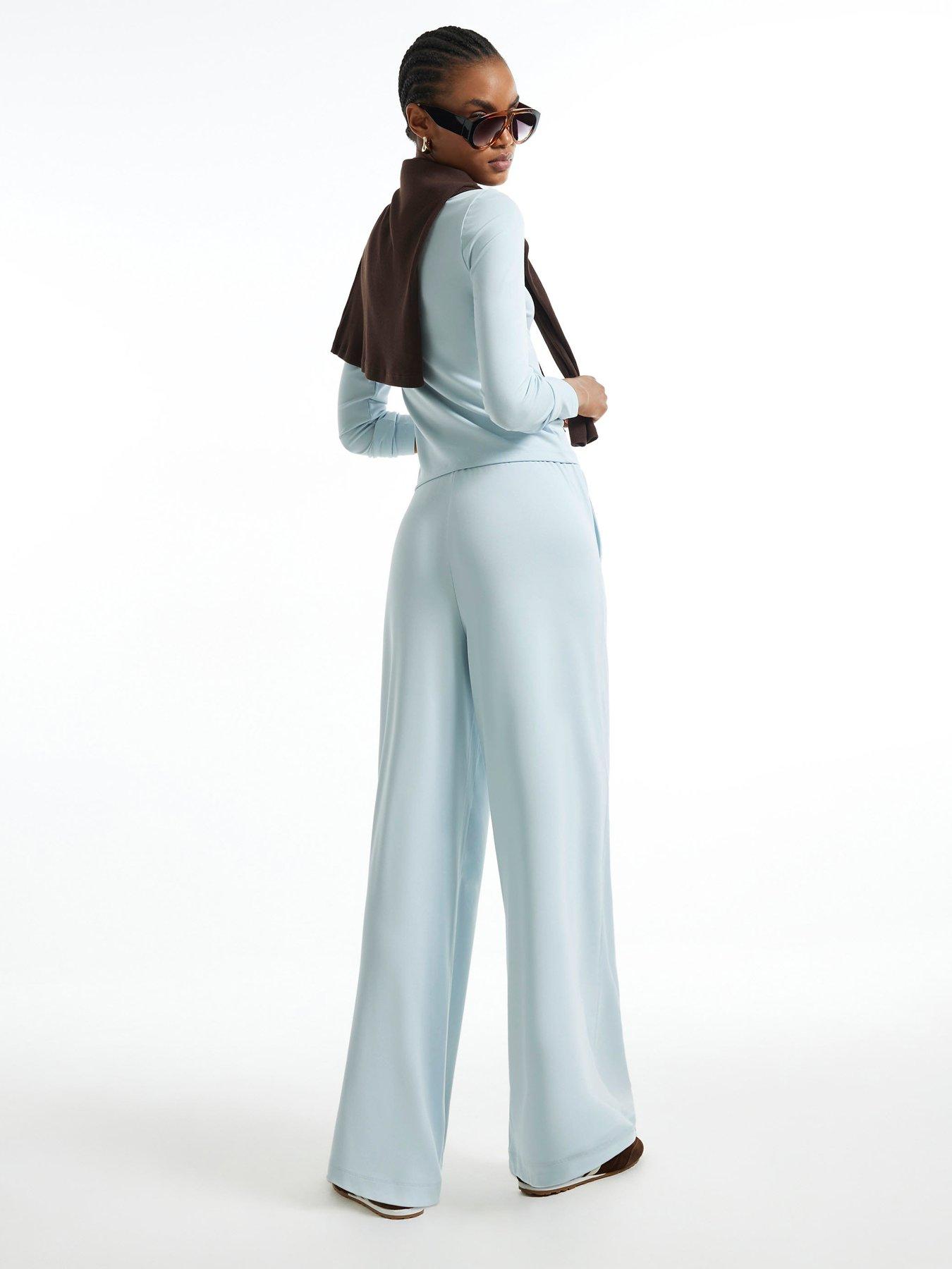 Image 2 of 3 of River Island Soft Touch Wide Leg Trousers - Blue