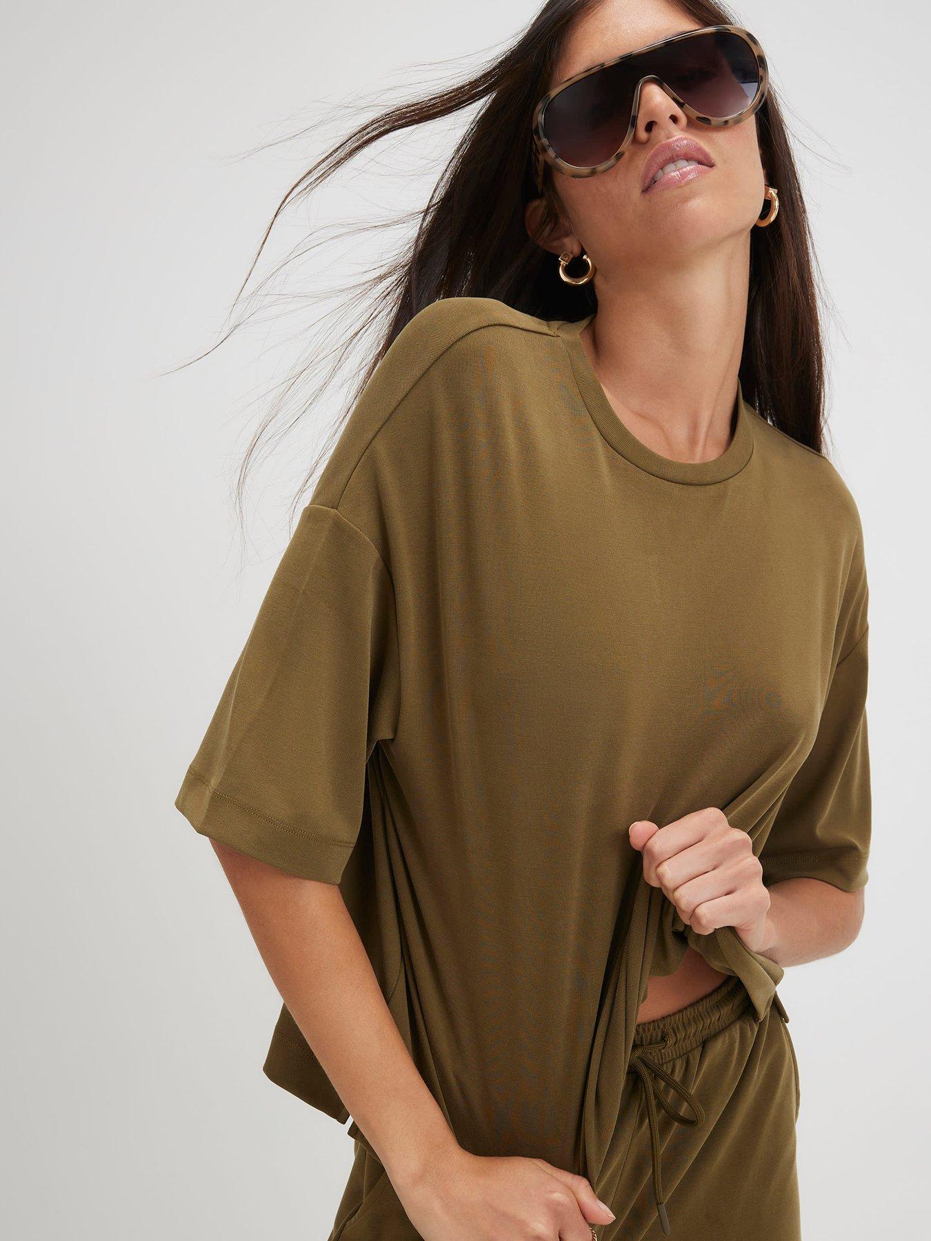 Image 1 of 3 of River Island Soft Touch T-shirt - Khaki