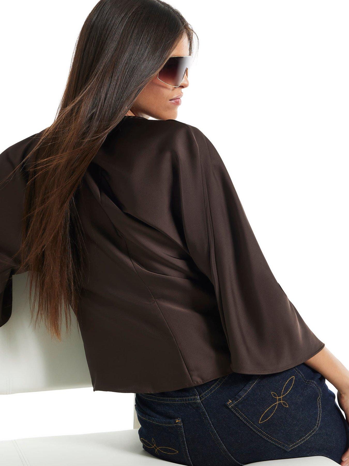 Image 2 of 3 of River Island Asymmetric Draped Top - Brown