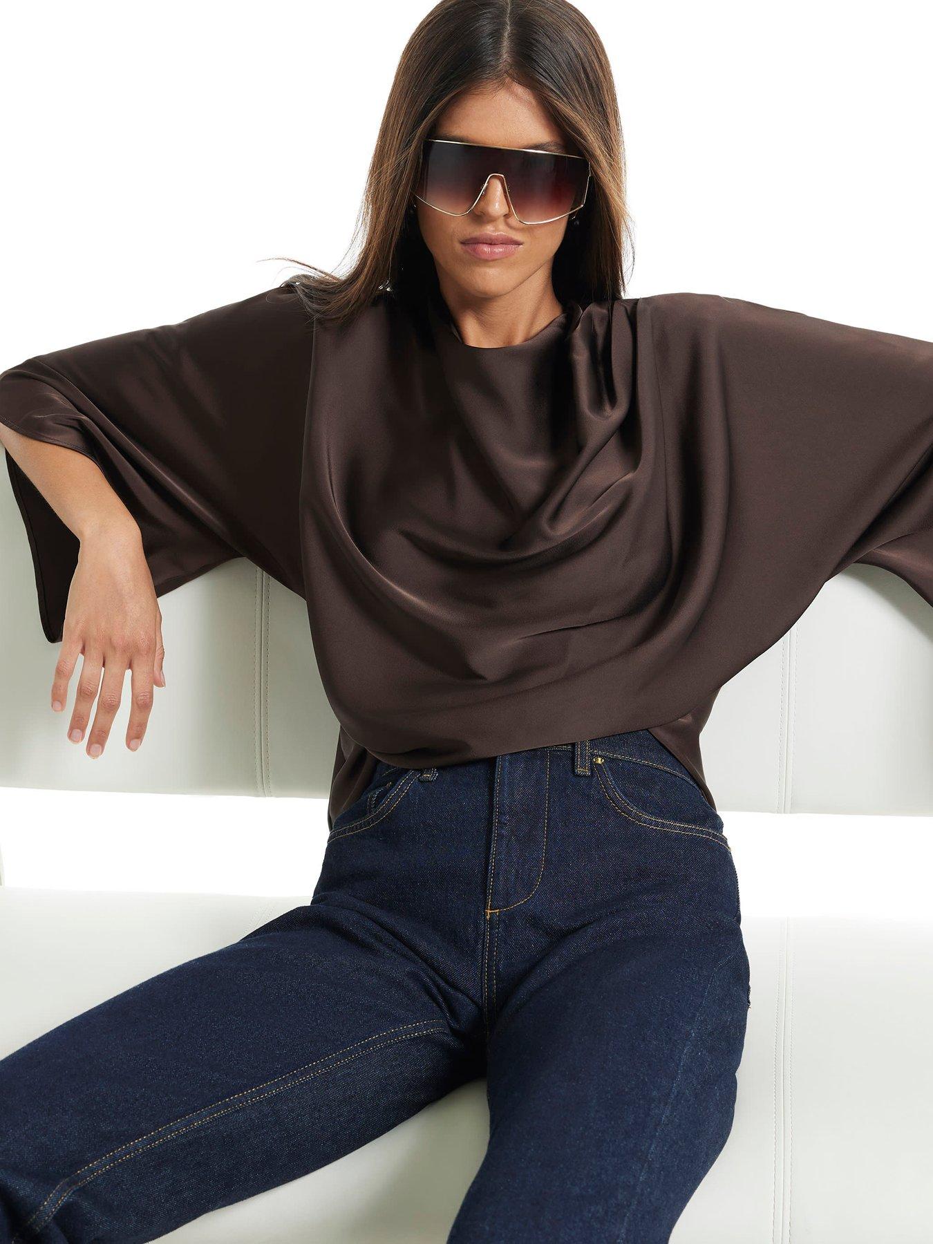 Image 3 of 3 of River Island Asymmetric Draped Top - Brown