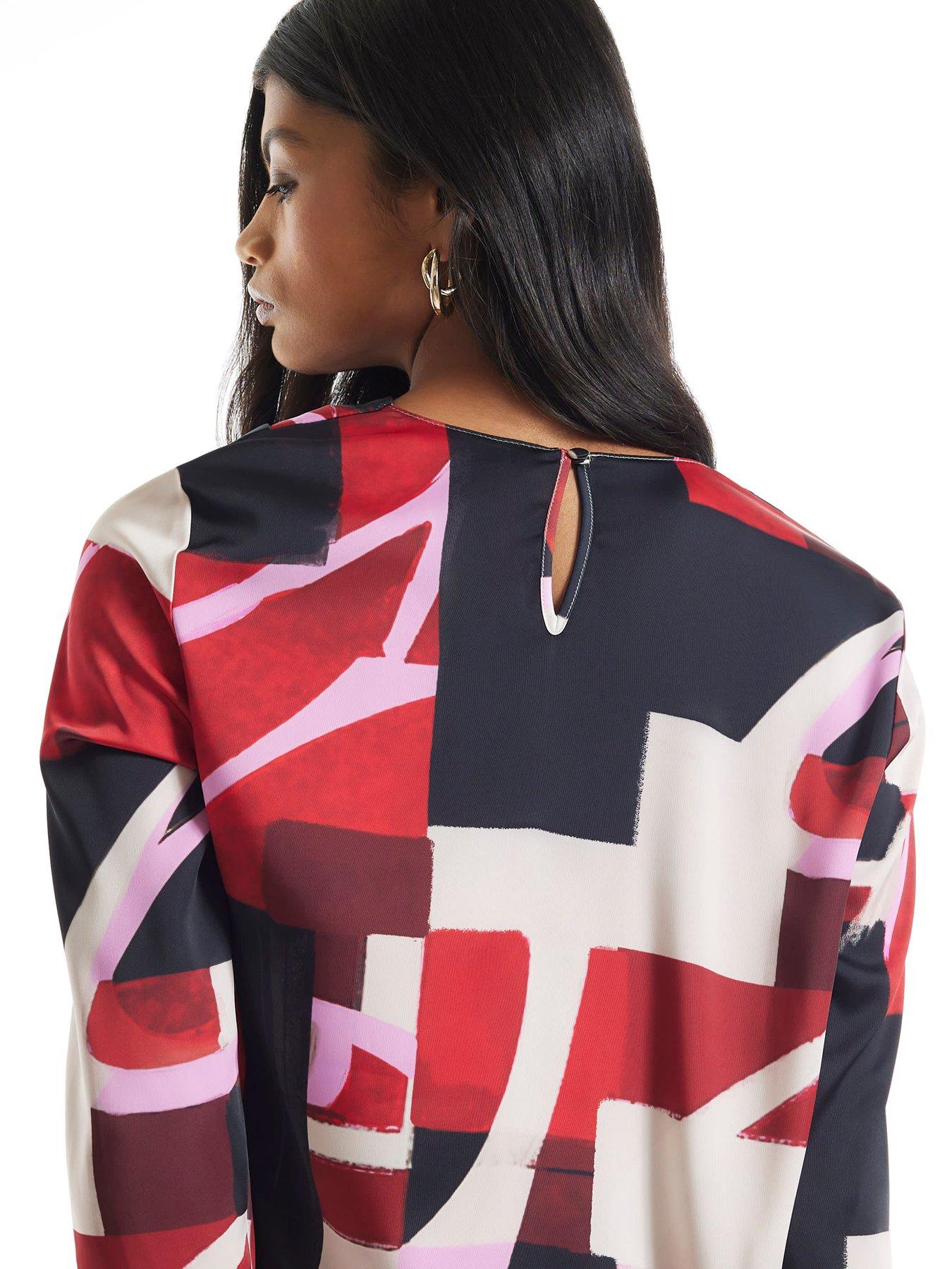 Image 2 of 4 of River Island Satin Colour Block Cowl Neck Top - Red