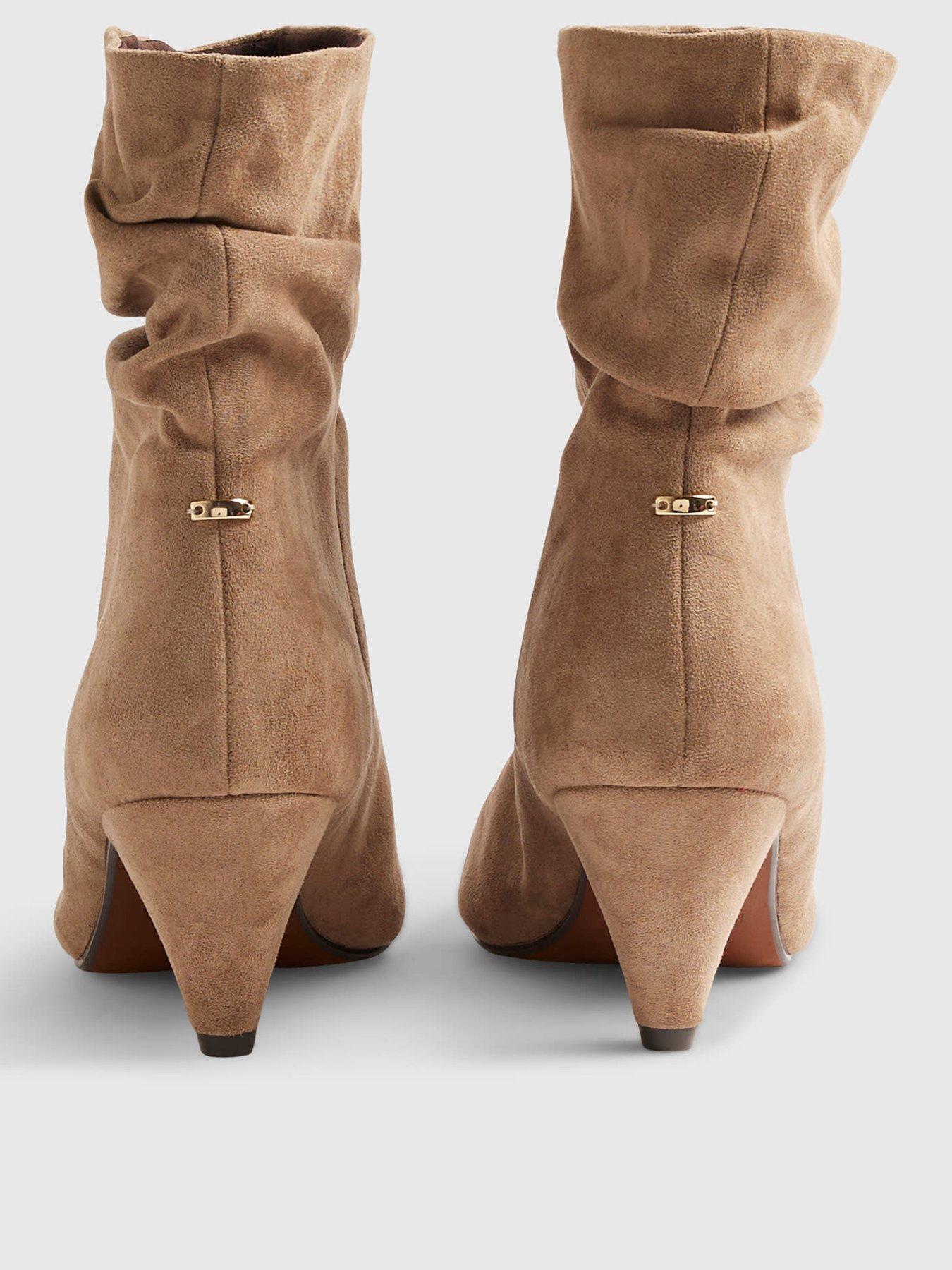 Image 2 of 4 of River Island Faux Suede Slouch Cone Heel Ankle Boots - Beige