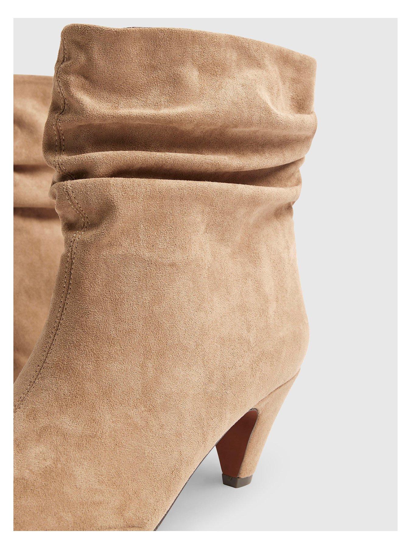 Image 3 of 4 of River Island Faux Suede Slouch Cone Heel Ankle Boots - Beige