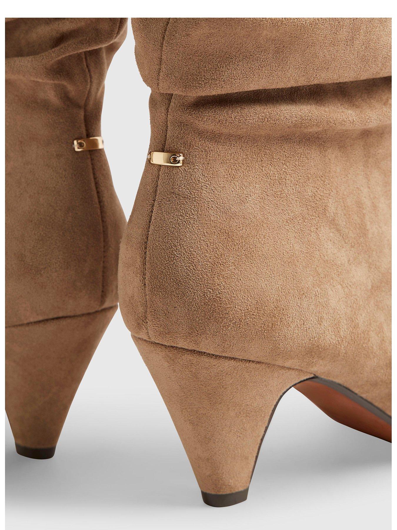 Image 4 of 4 of River Island Faux Suede Slouch Cone Heel Ankle Boots - Beige
