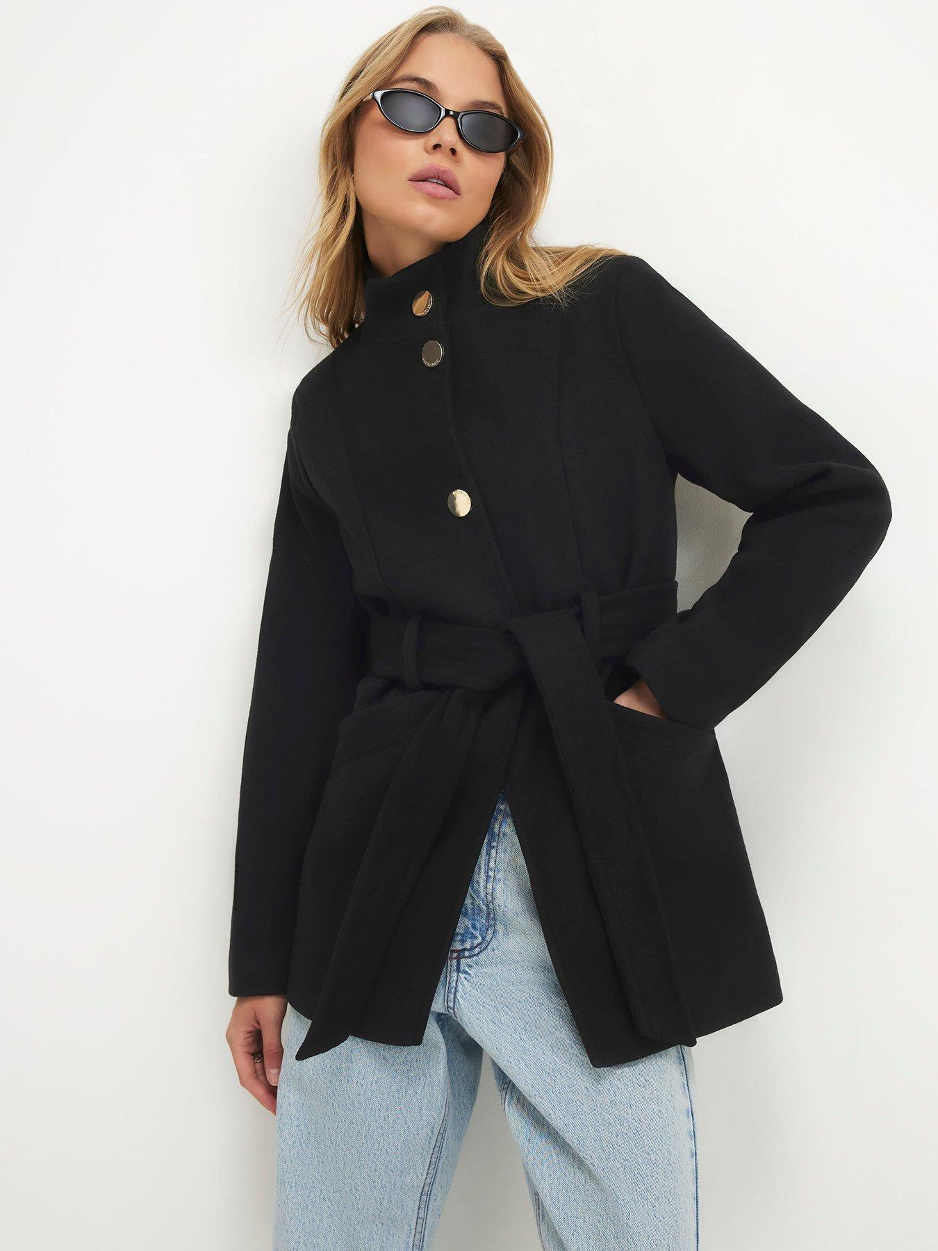 Image 1 of 4 of River Island Belted Short Coat - Black