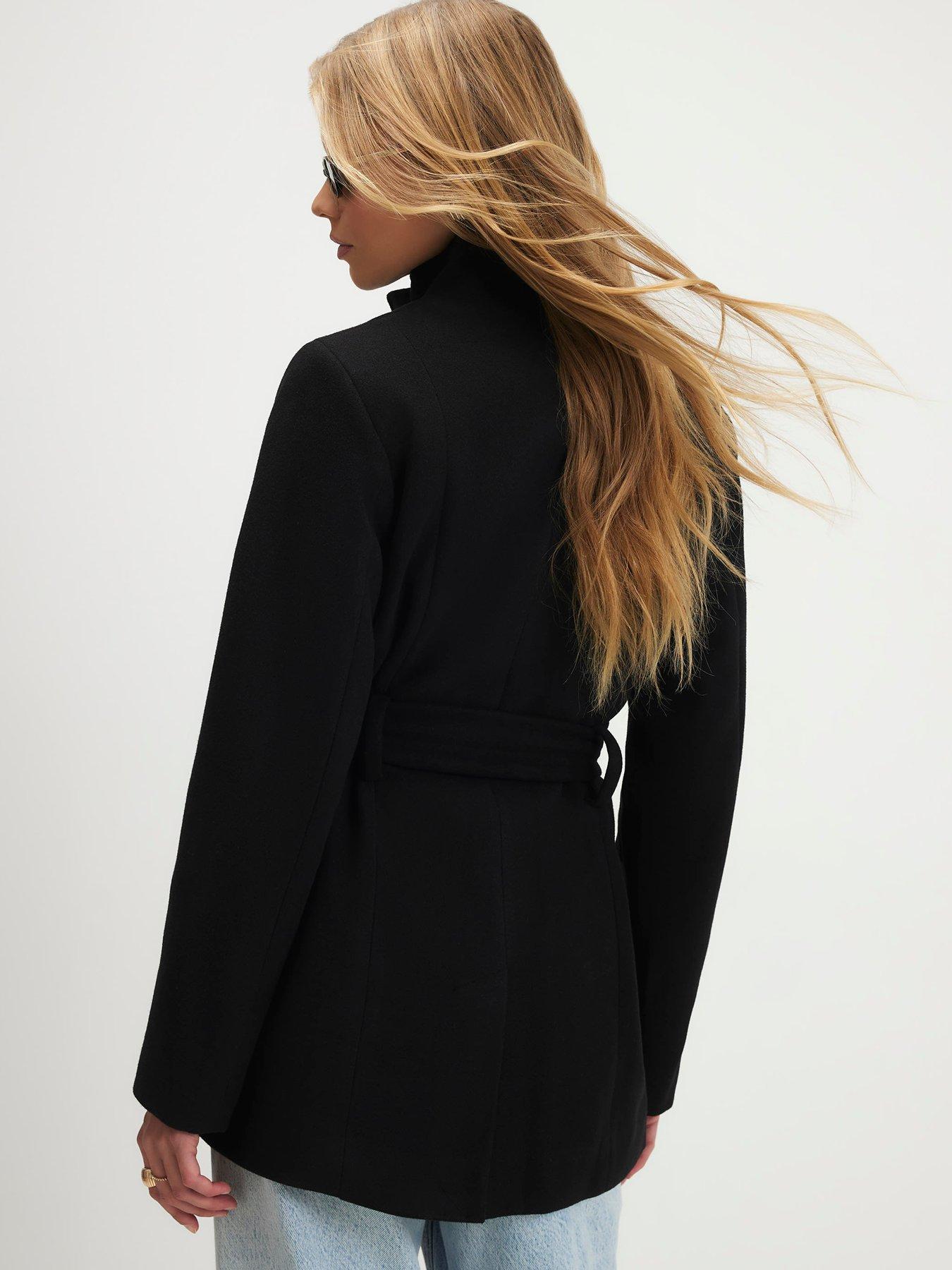 Image 2 of 4 of River Island Belted Short Coat - Black