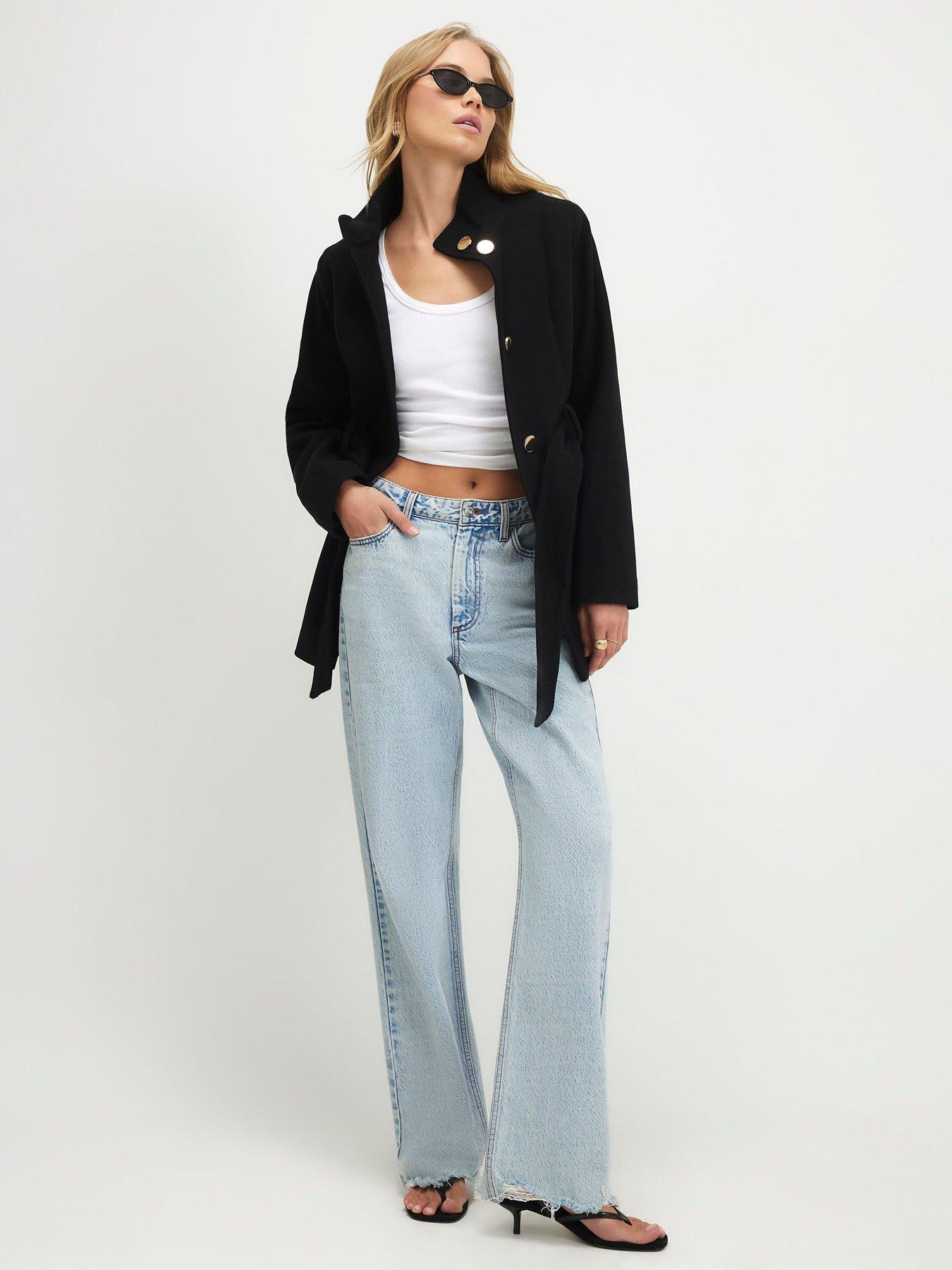 Image 3 of 4 of River Island Belted Short Coat - Black