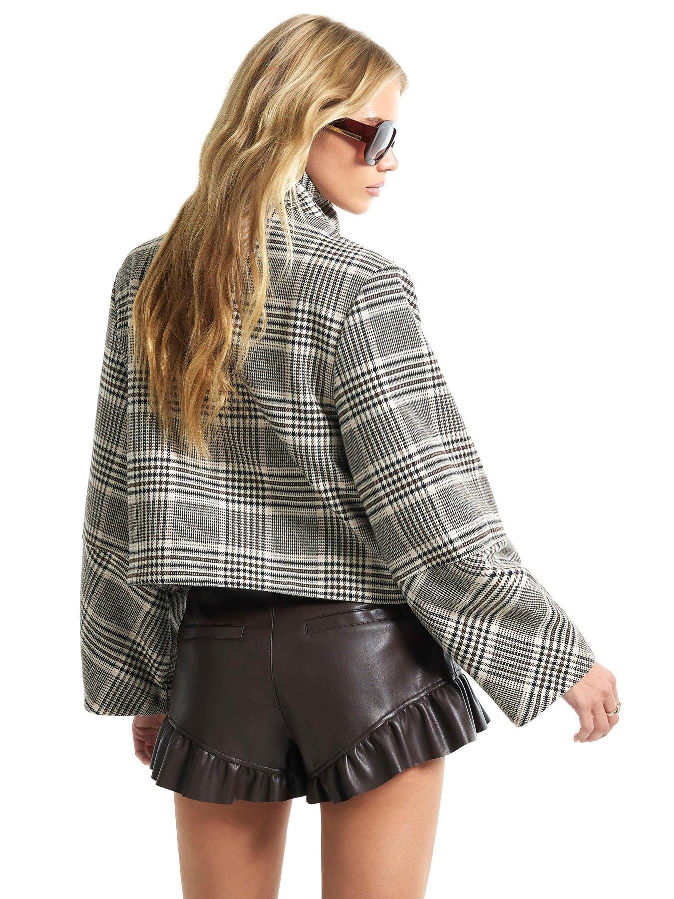 Image 2 of 4 of River Island Check Funnel Neck Cocoon Sleeve Jacket - Beige