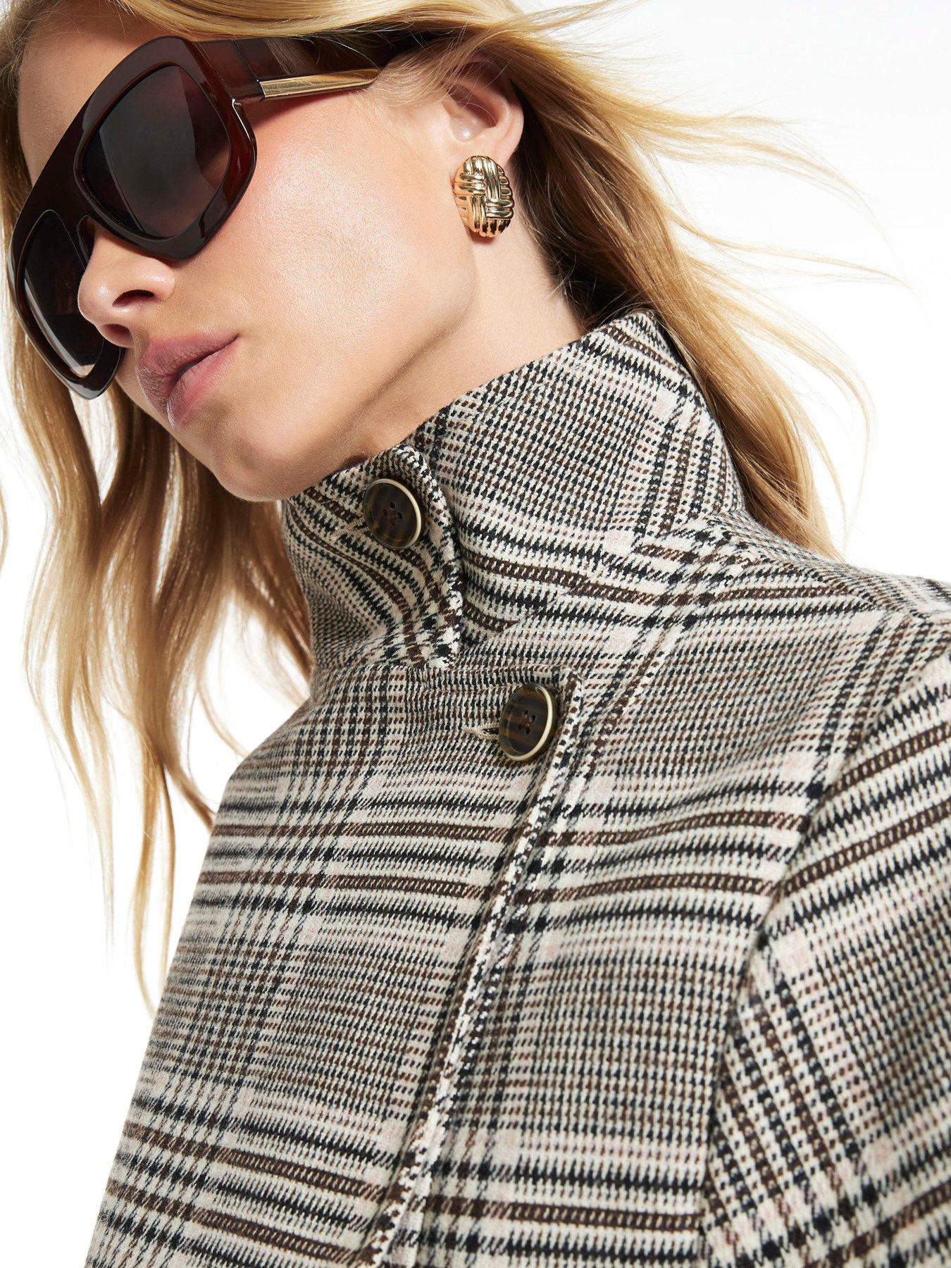 Image 4 of 4 of River Island Check Funnel Neck Cocoon Sleeve Jacket - Beige