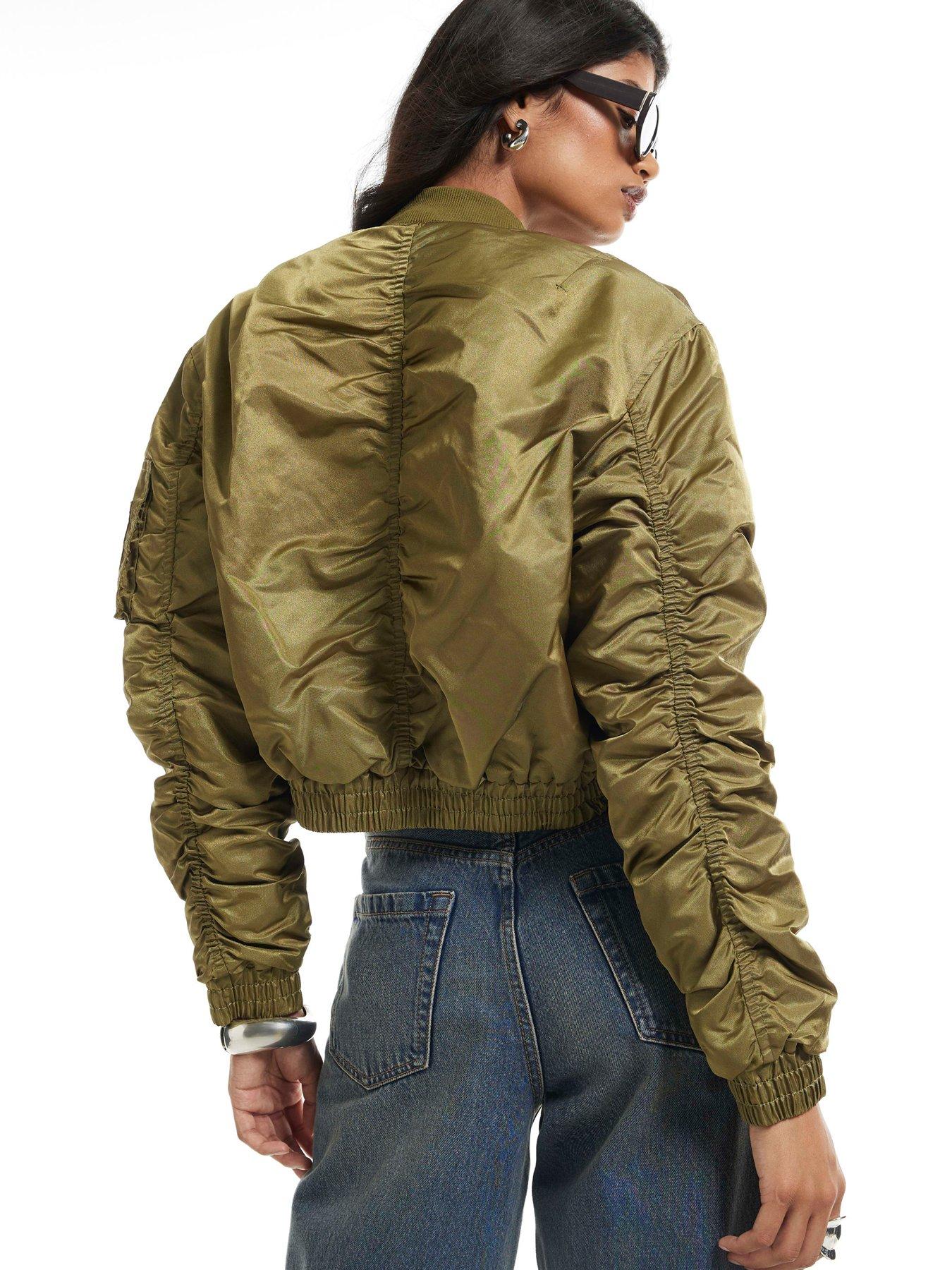 Image 2 of 3 of River Island Cropped Fitted Bomber Jacket - Green