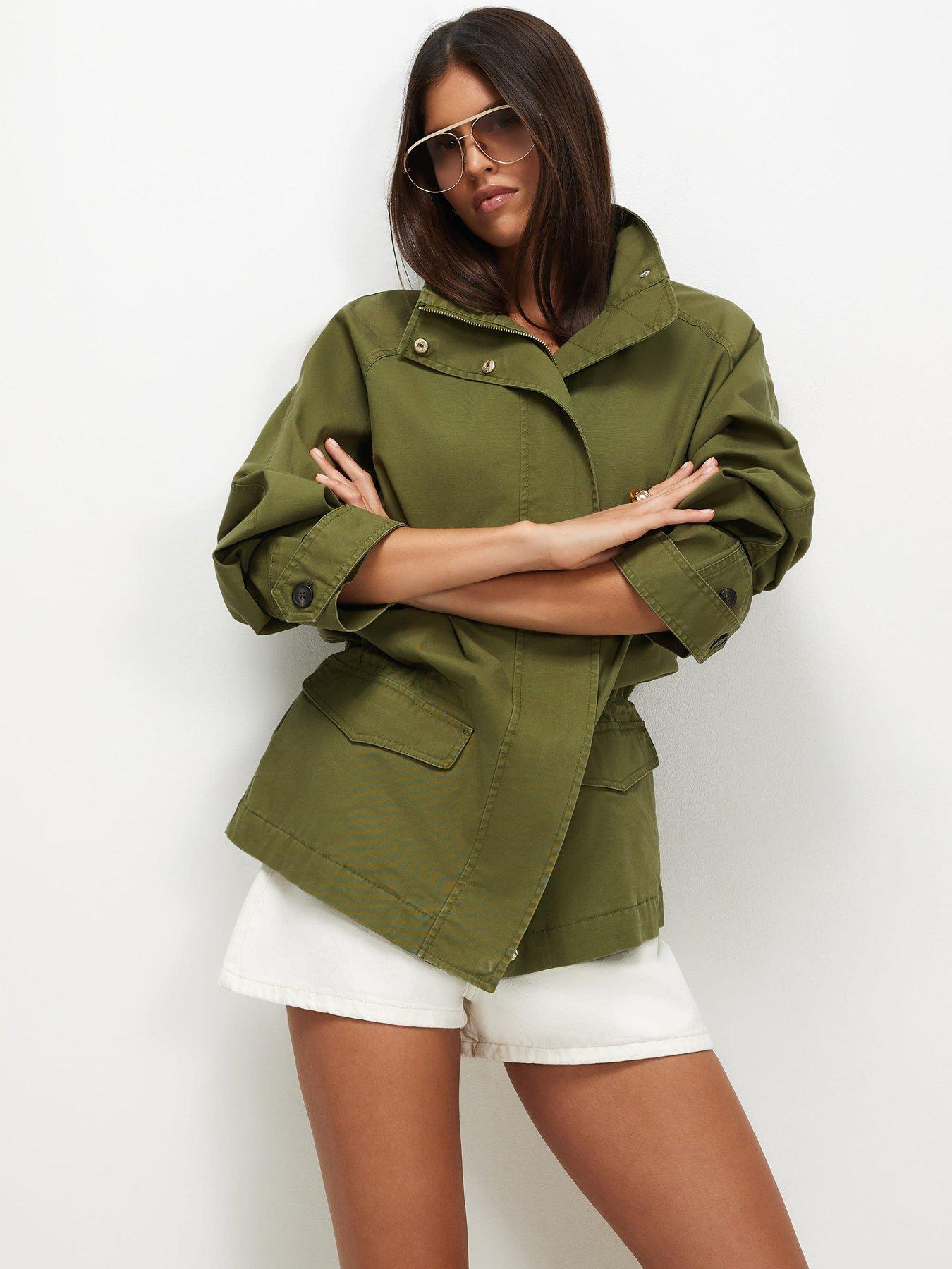 Image 1 of 3 of River Island Drop Hem Drawstring Utility Jacket - Green